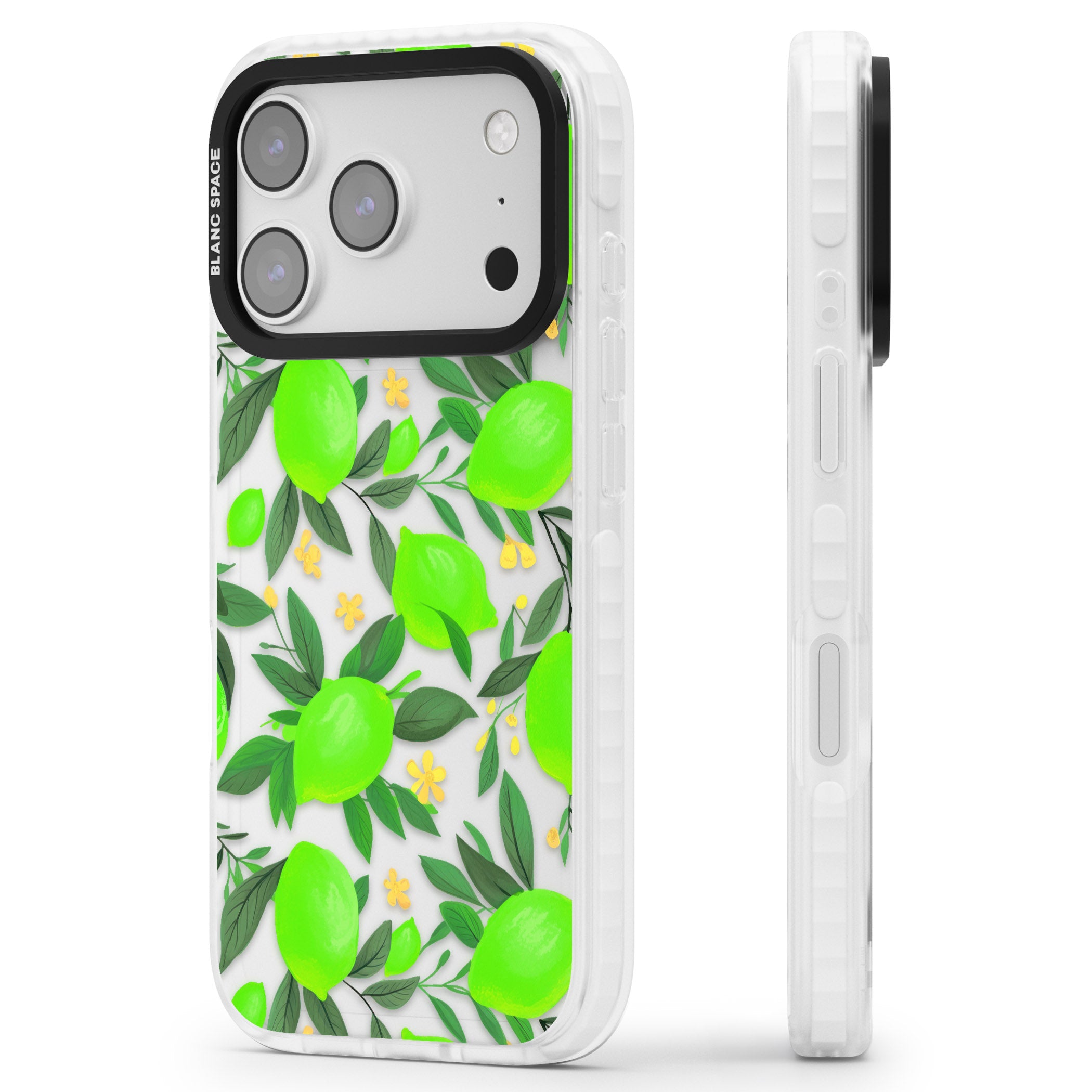 Lime Pattern iPhone 17 Pro Impact Clear Phone Case Side Profile