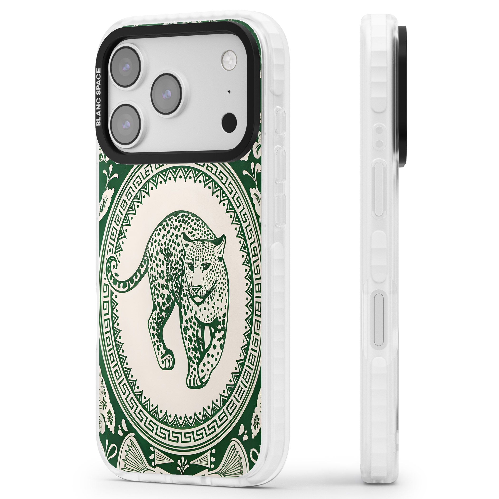 Green Leopard iPhone 17 Pro Max Impact Clear Phone Case Side Profile