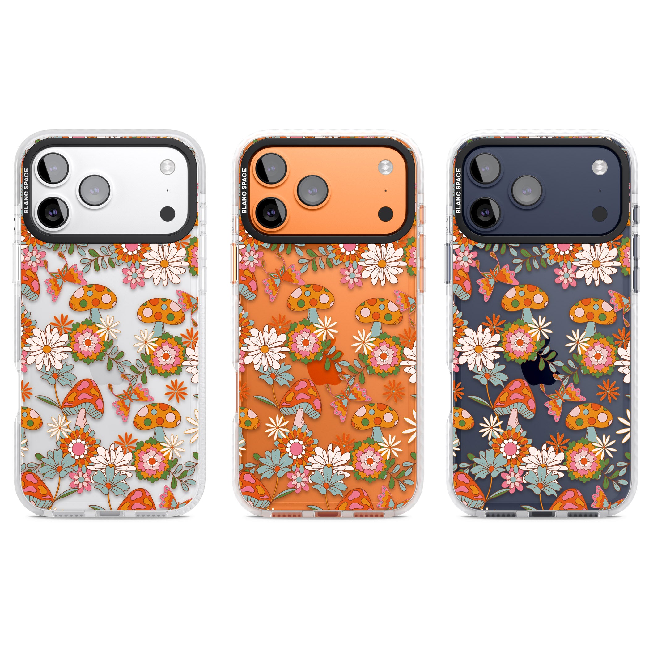 Groovy Shrooms & Flowers iPhone 17 Pro Impact Clear Phone Case APT Impact Protection