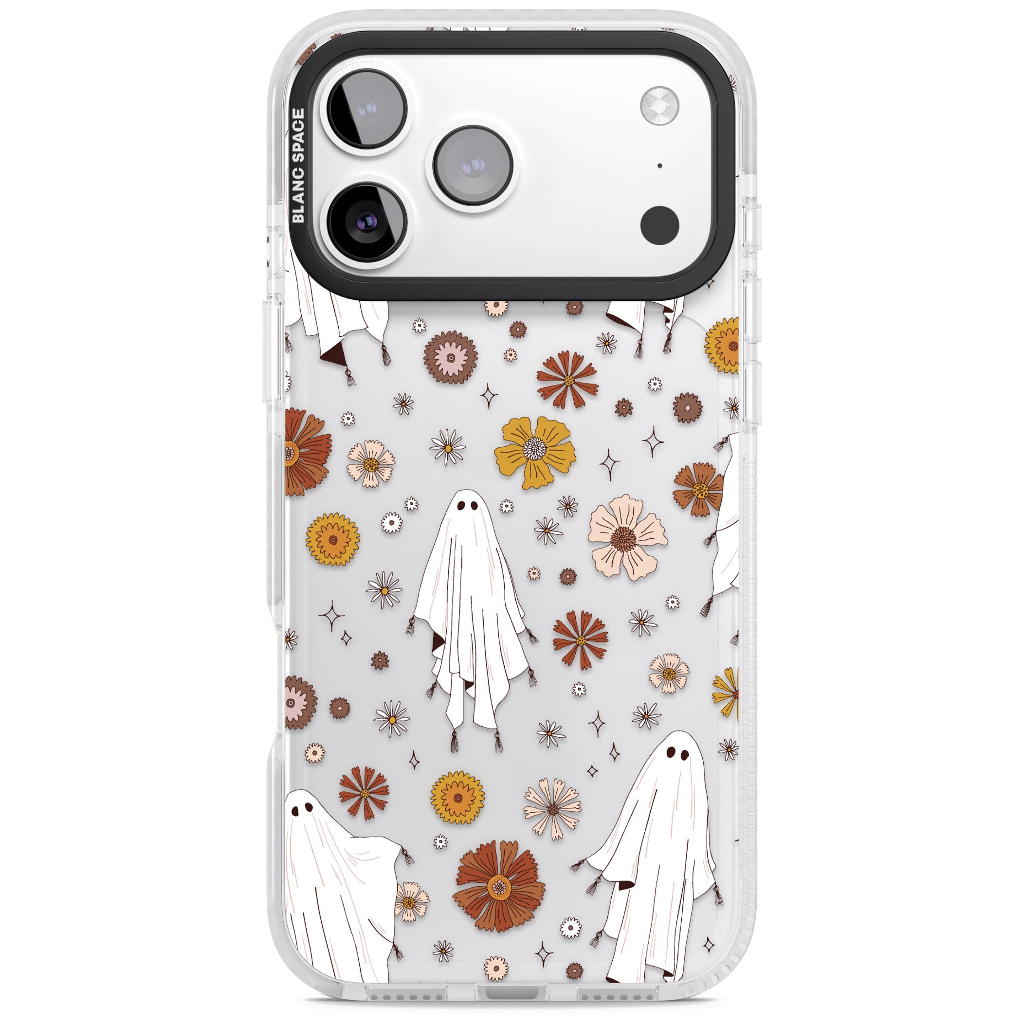 Halloween Ghosts And Flowers iPhone 17 Pro Max Impact Clear Phone Case