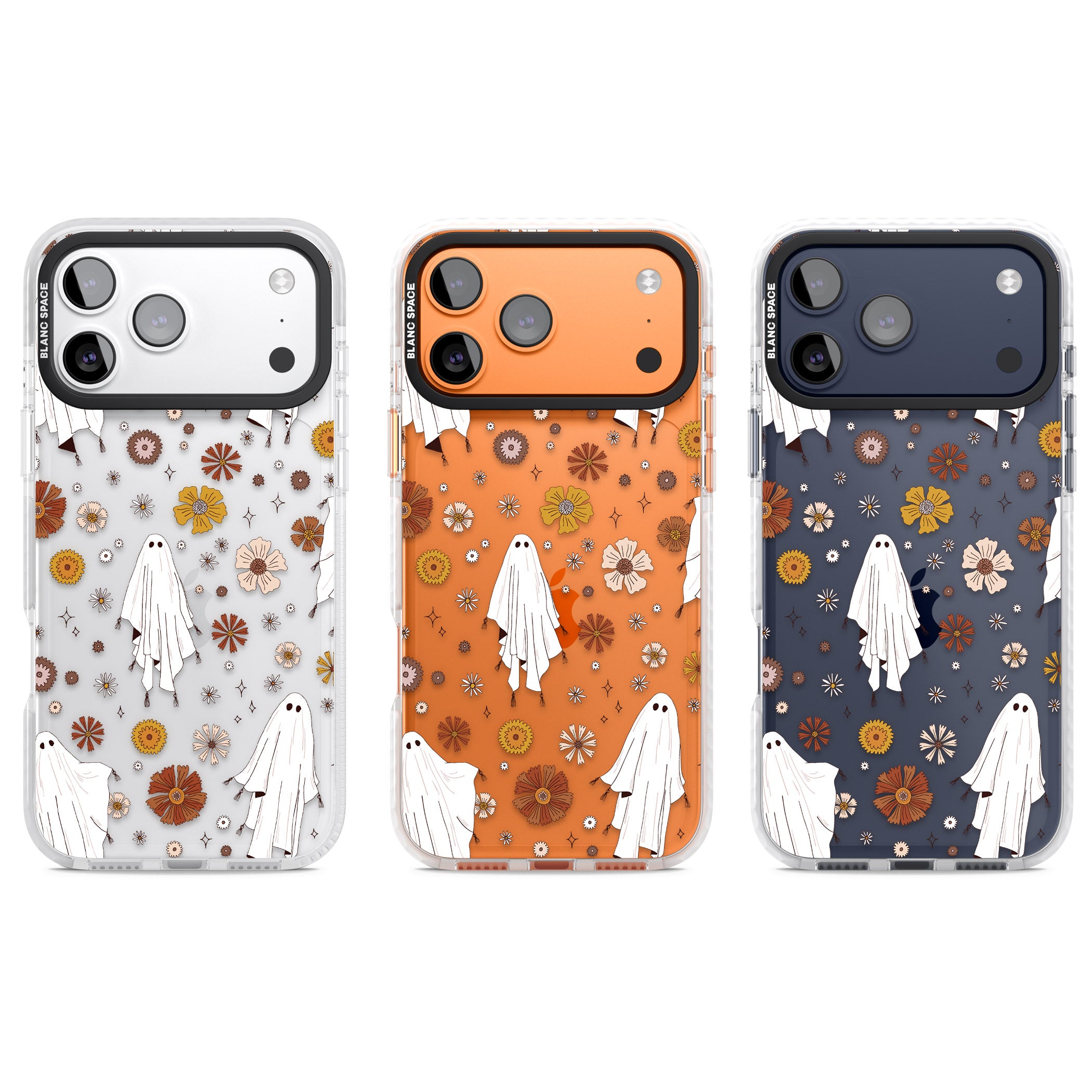 Halloween Ghosts And Flowers iPhone 17 Pro Impact Clear Phone Case APT Impact Protection