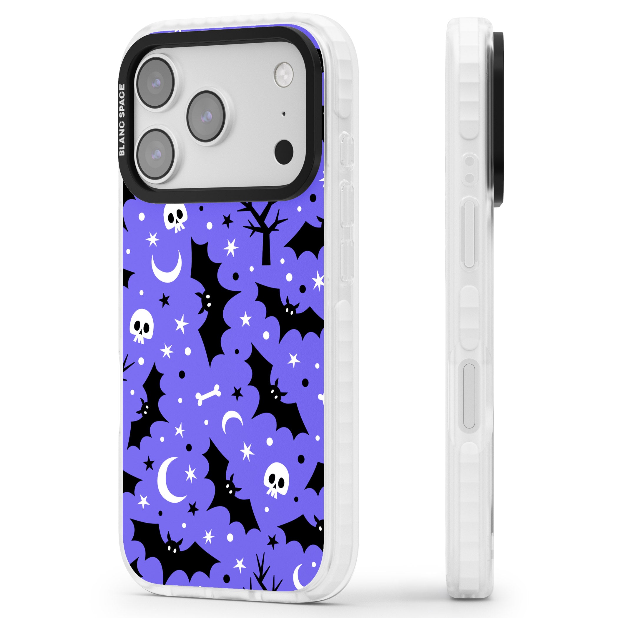 Bats N' Bones Pattern iPhone 17 Pro Max Impact Clear Phone Case Side Profile