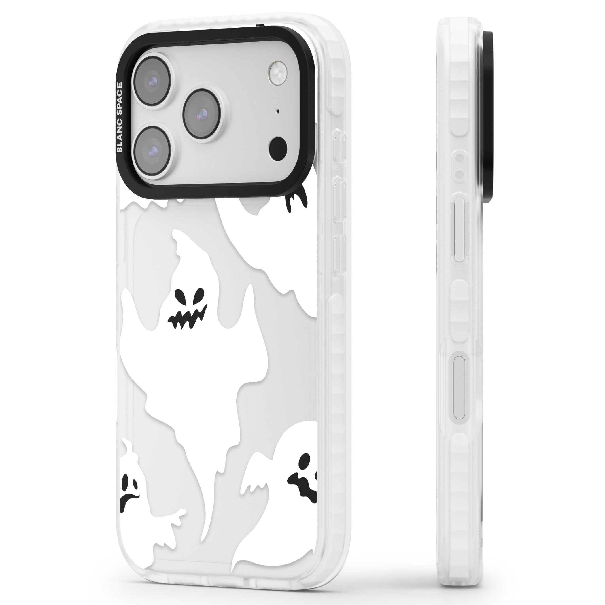 Ghost Pattern iPhone 17 Pro Impact Clear Phone Case Side Profile