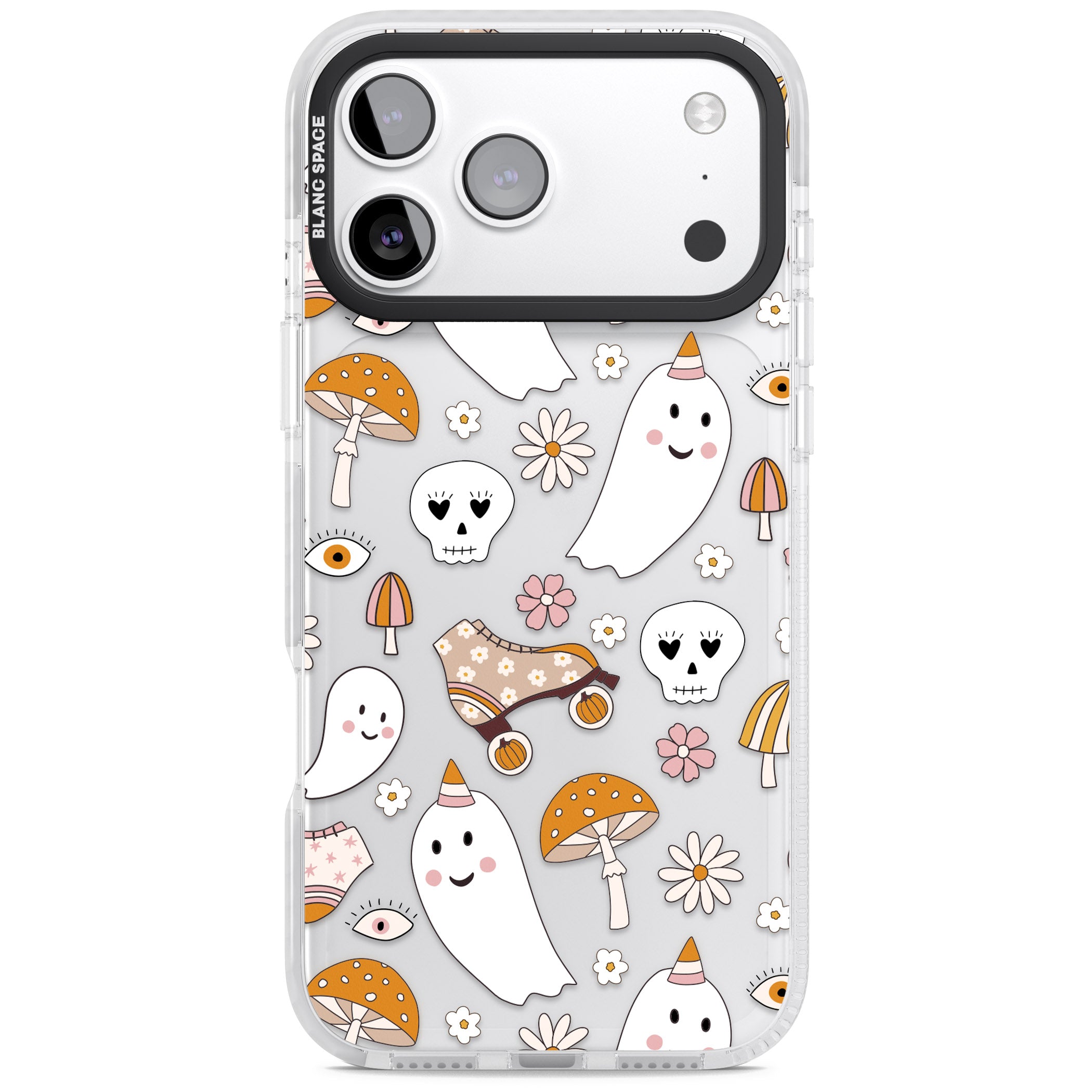 Cute Ghost And Skulls Pattern iPhone 17 Pro Max Impact Clear Phone Case