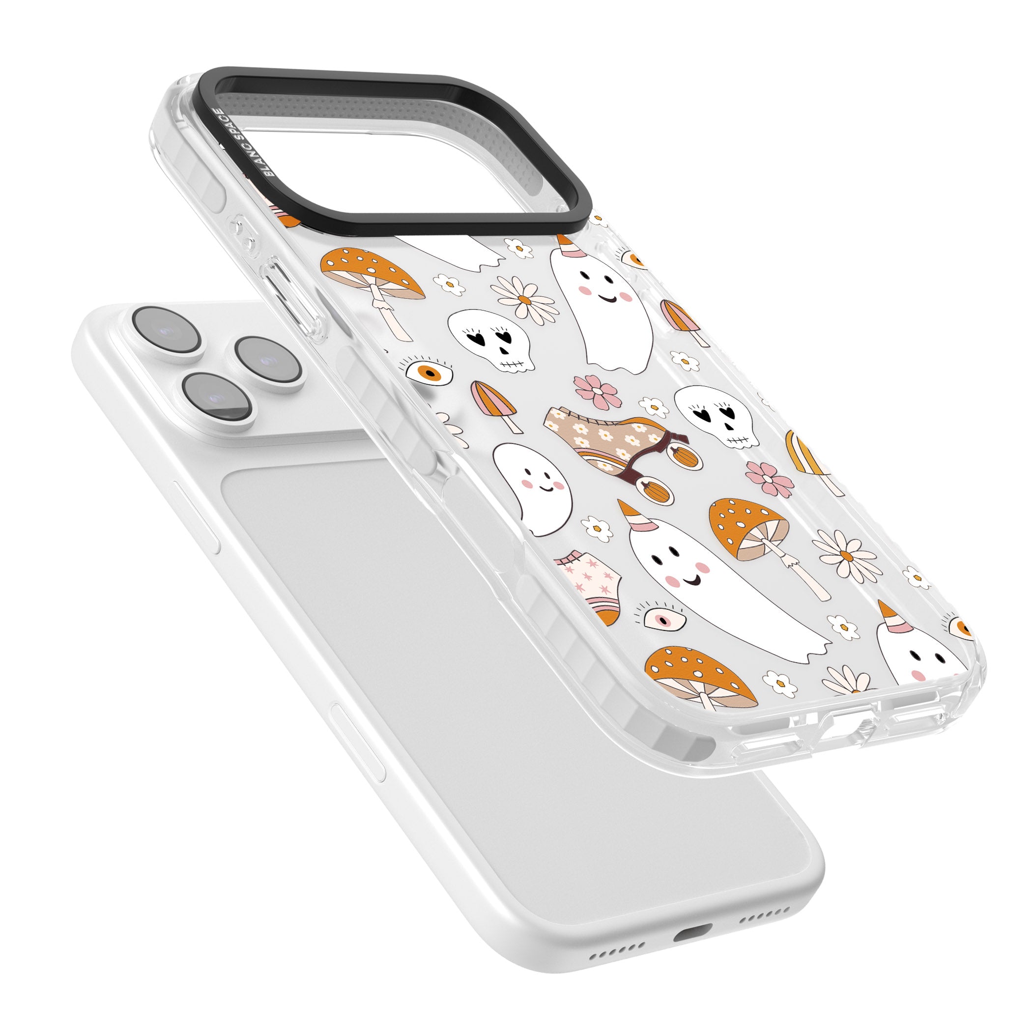 Cute Ghost And Skulls Pattern iPhone 17 Pro Impact Clear Phone Case Colours