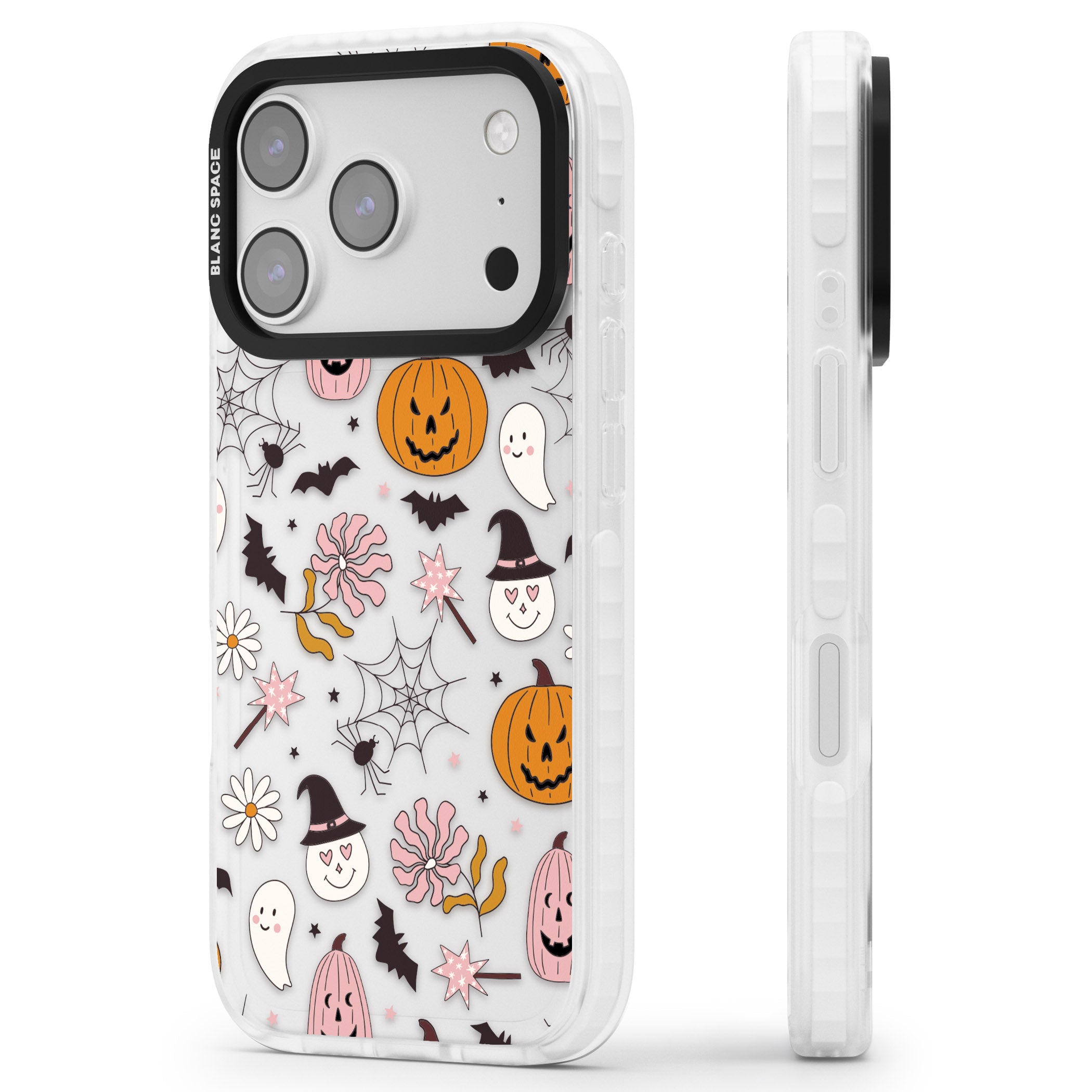 Spooky Mix iPhone 17 Pro Impact Clear Phone Case Side Profile