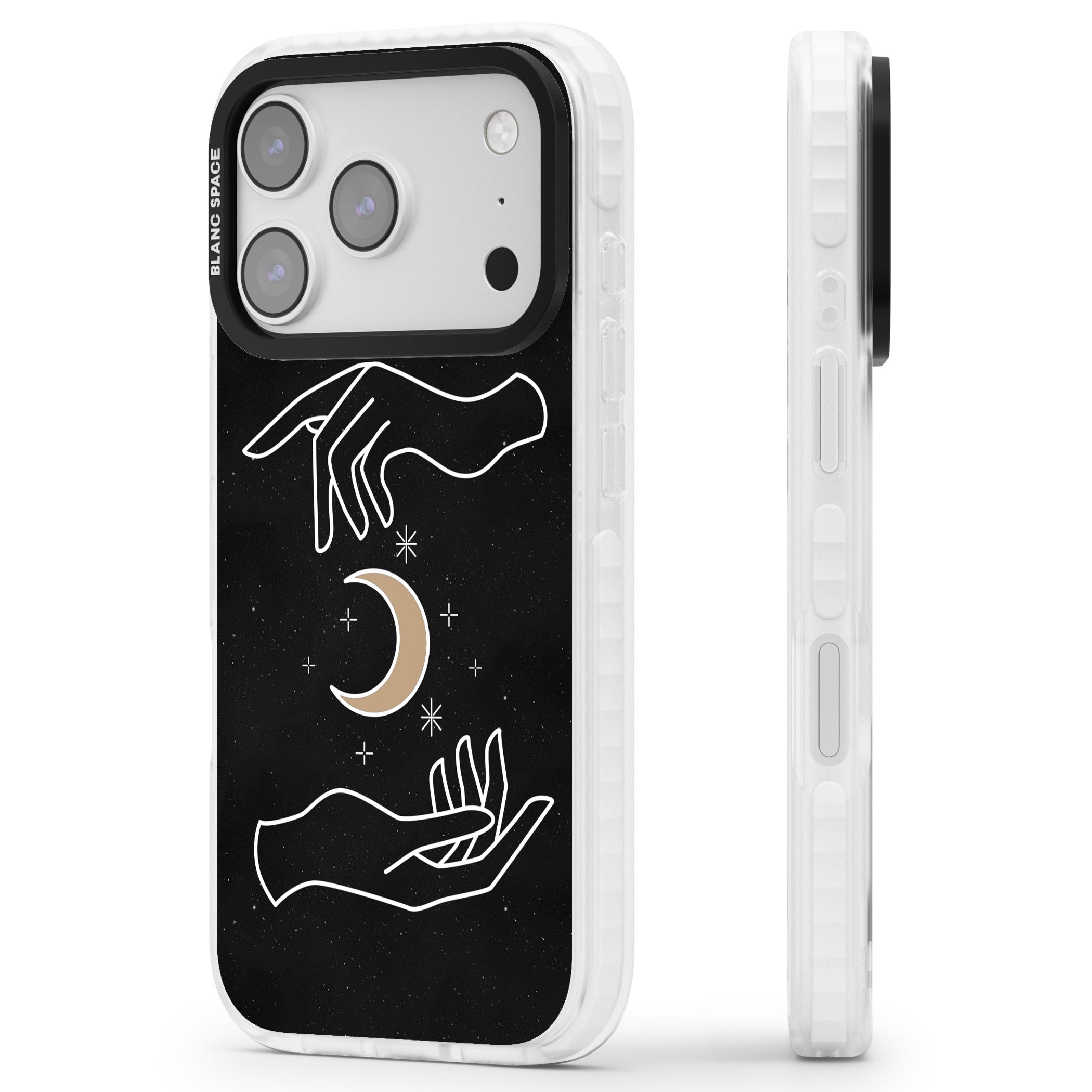 Cosmic Hands iPhone 17 Pro Impact Clear Phone Case Side Profile