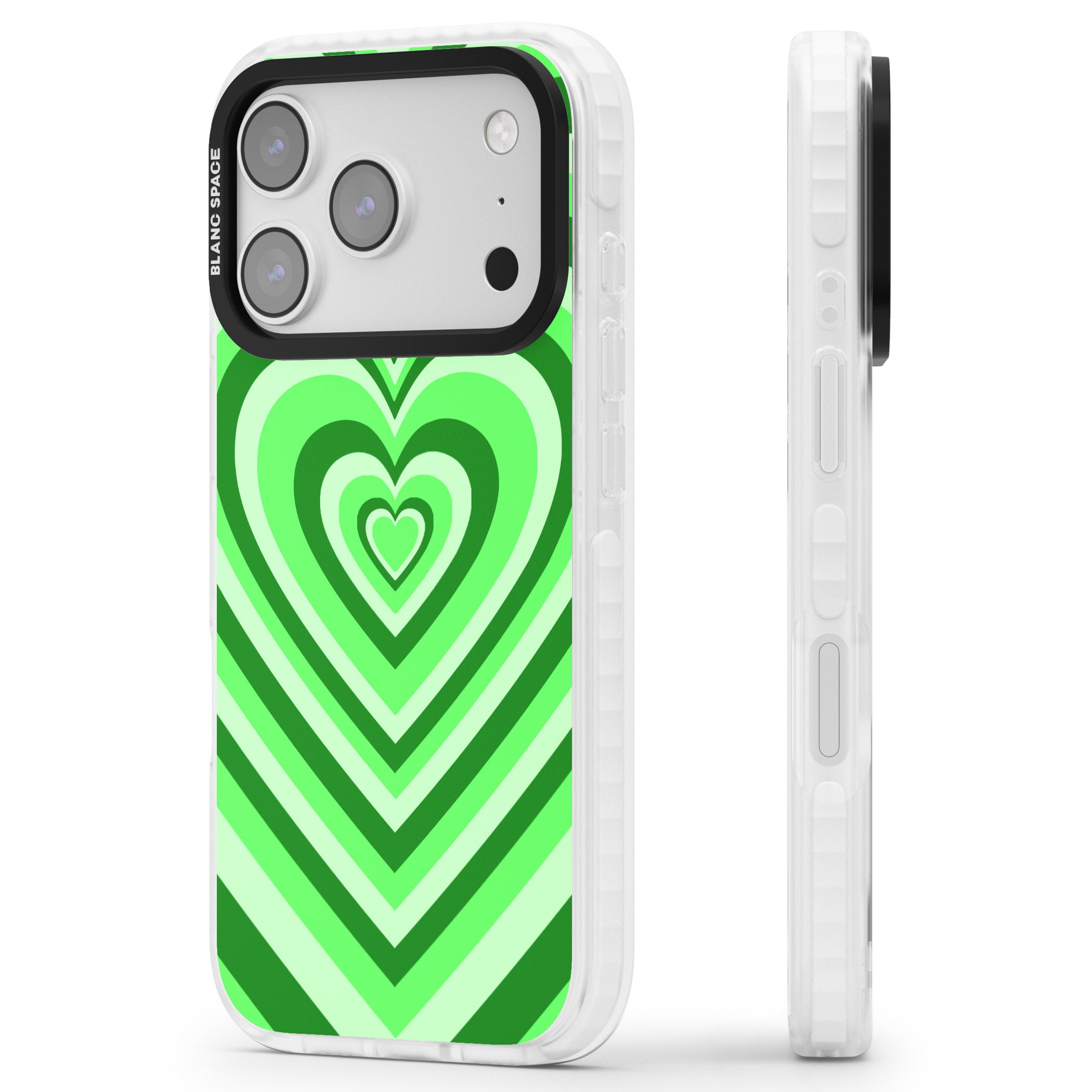 Green Heart Illusion iPhone 17 Pro Impact Clear Phone Case Side Profile