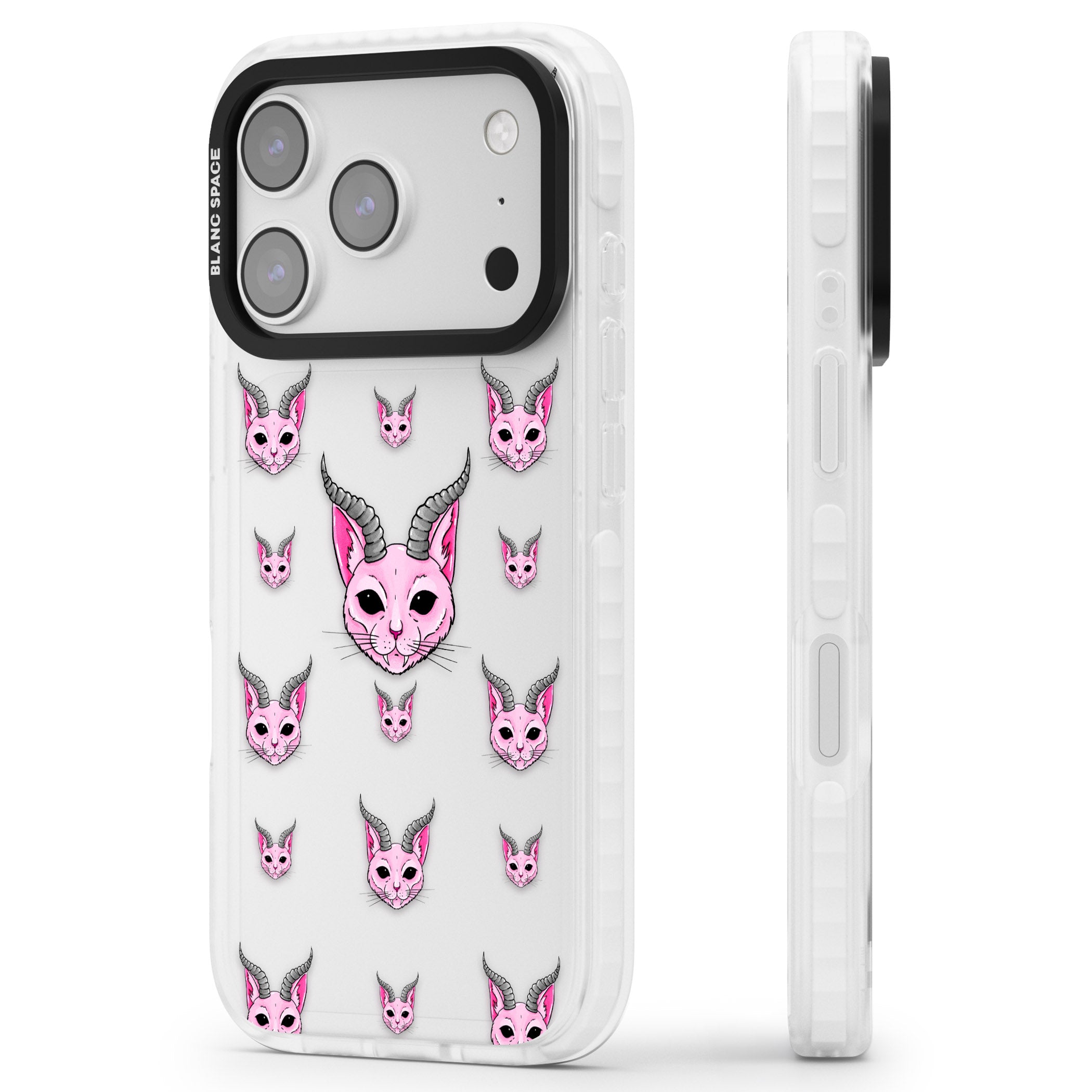 Demon Cat Pattern iPhone 17 Pro Impact Clear Phone Case Side Profile