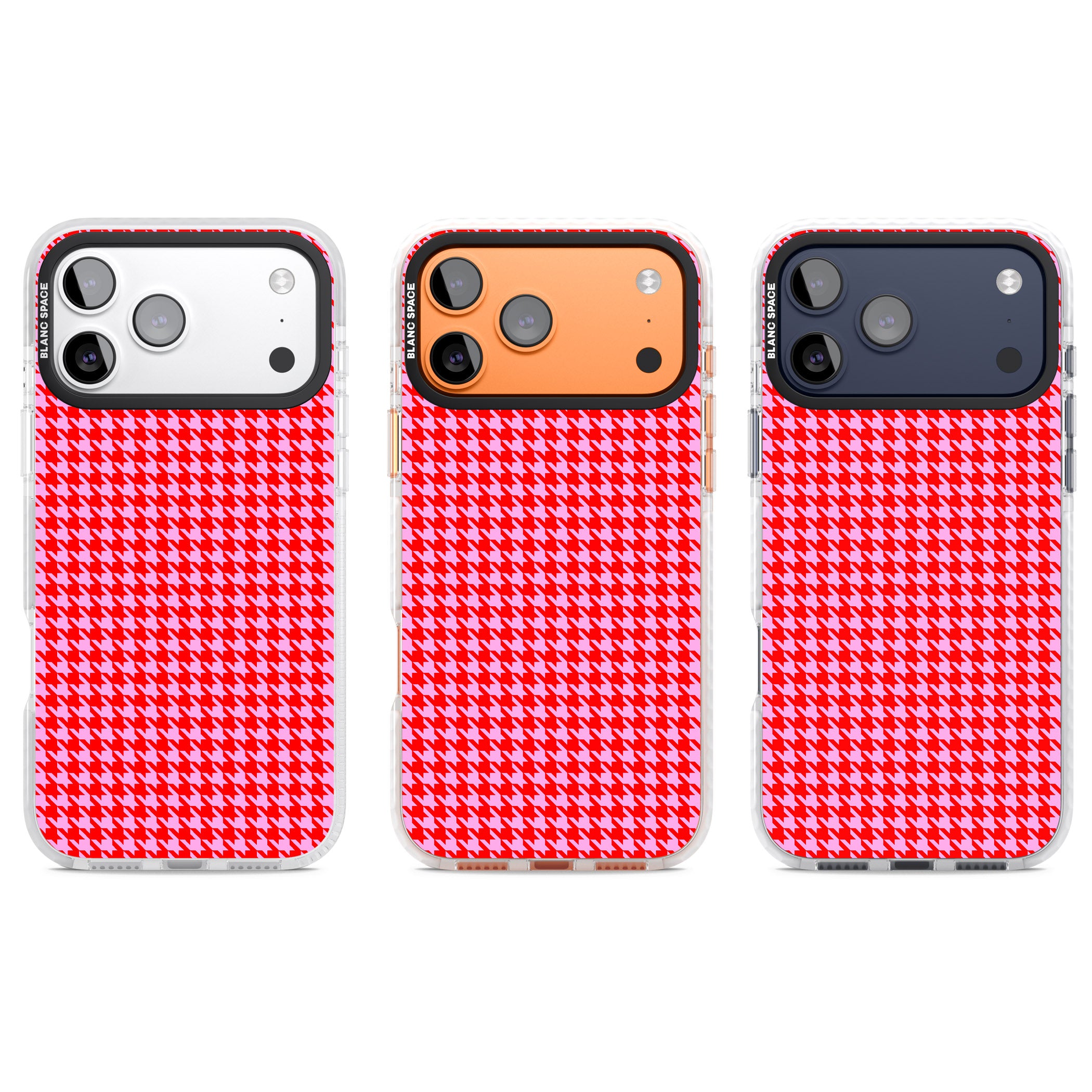 Neon Pink & Red Houndstooth iPhone 17 Pro Impact Clear Phone Case APT Impact Protection