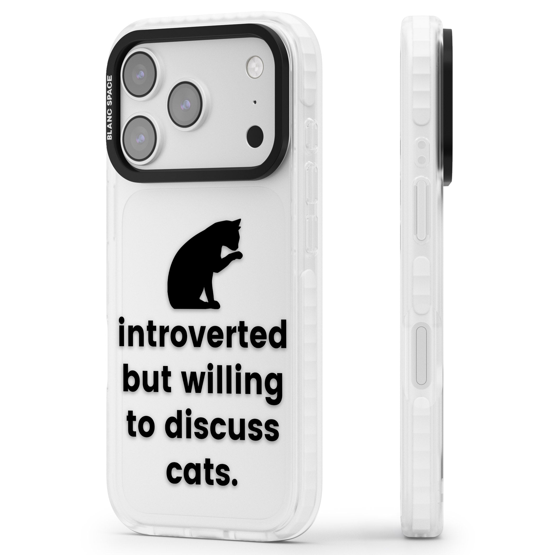 Introverted But Willing To Discuss Cats iPhone 17 Pro Max Impact Clear Phone Case Side Profile