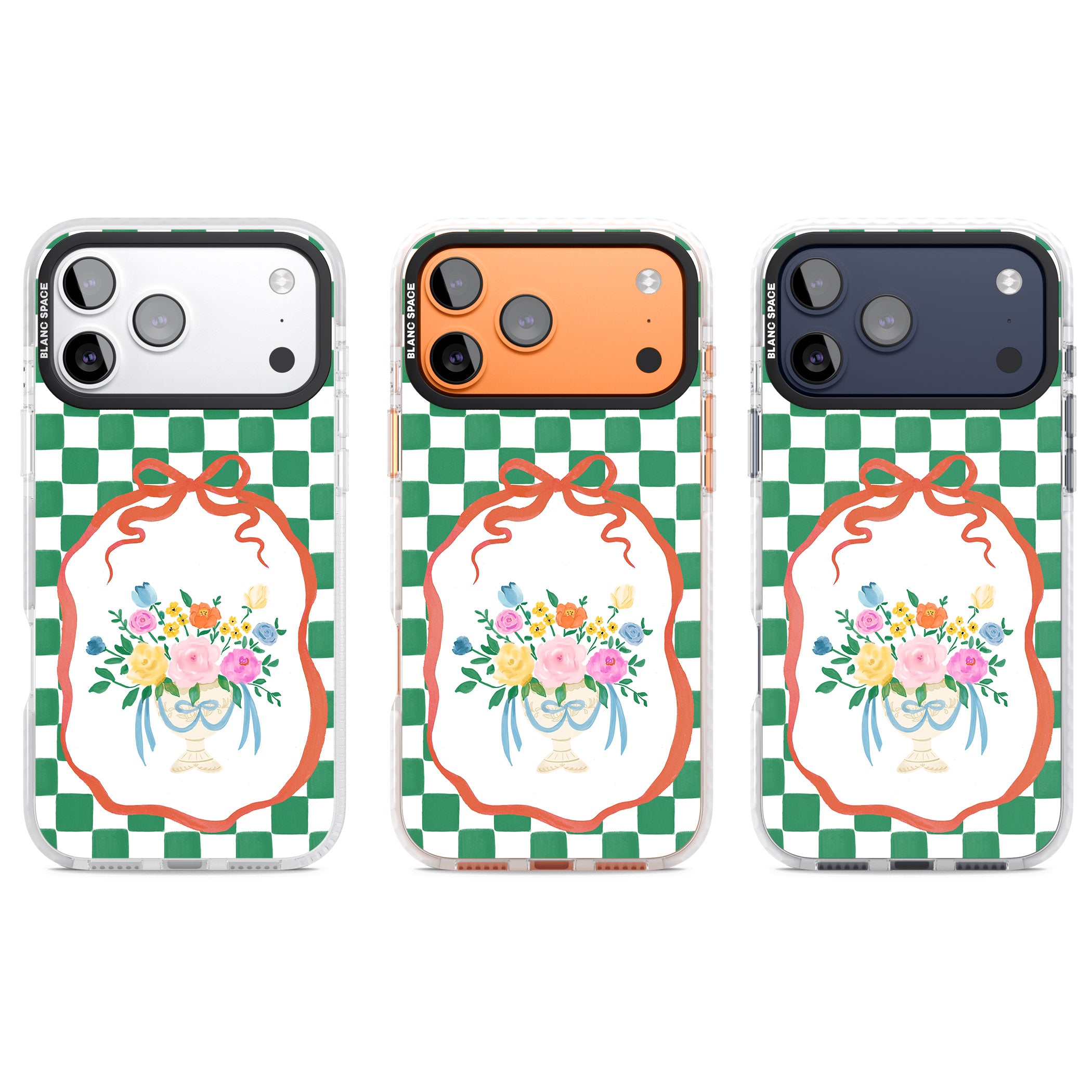 Green Checked Bouquet iPhone 17 Pro Impact Clear Phone Case APT Impact Protection