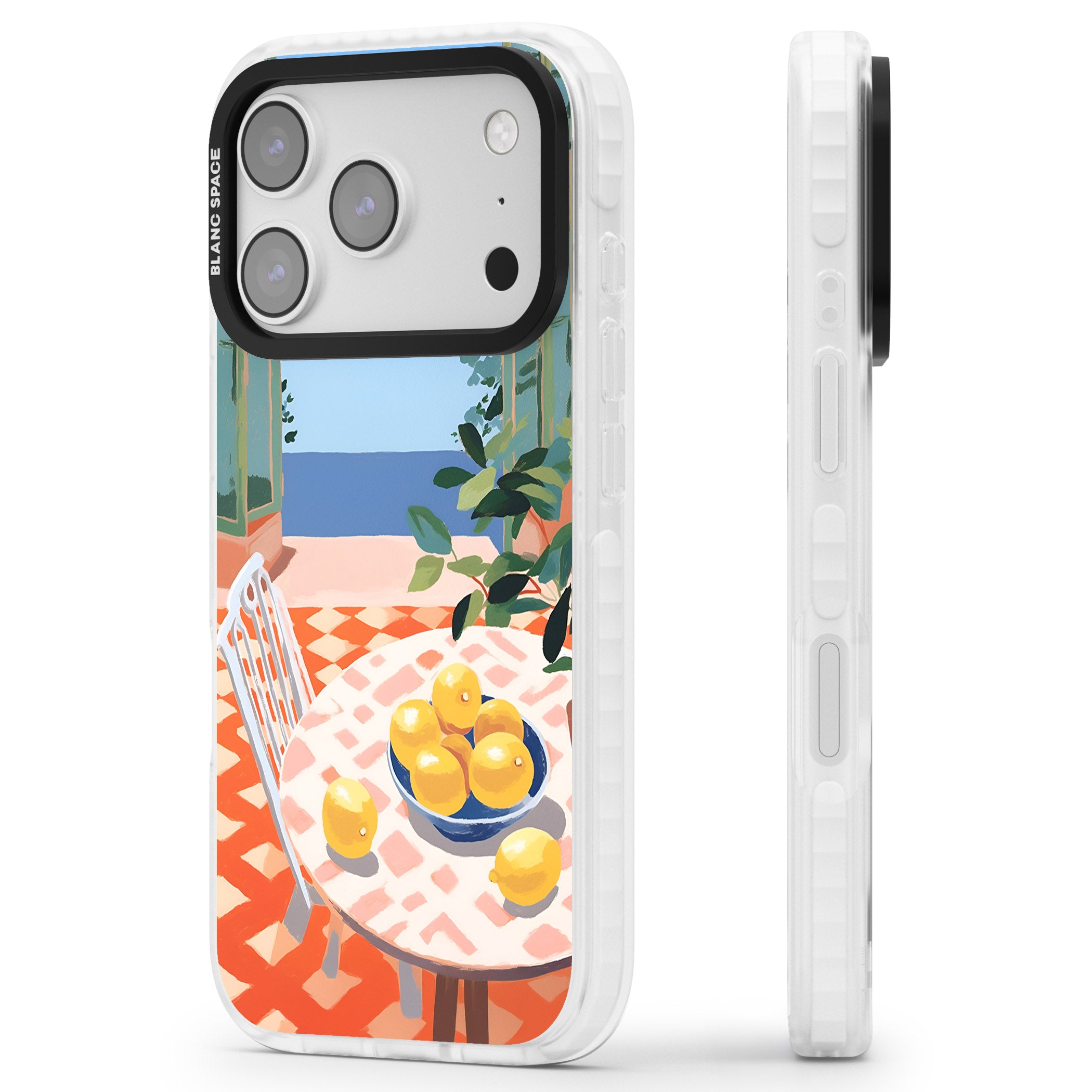 Seaside Lemons iPhone 17 Pro Impact Clear Phone Case Side Profile