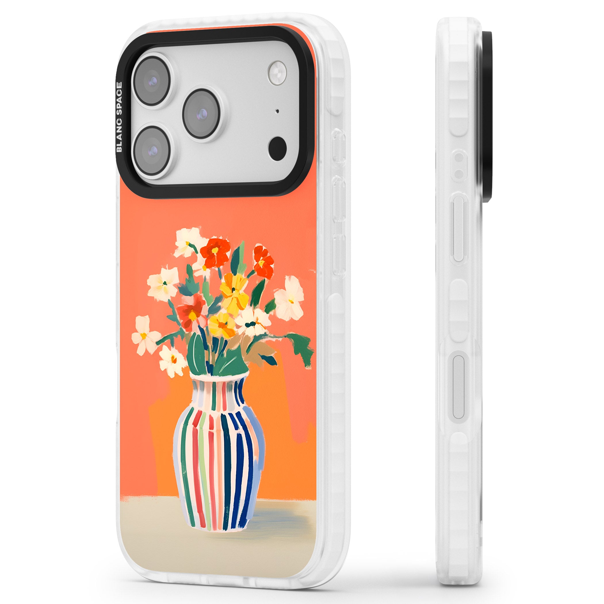 Coral Flower Vase iPhone 17 Pro Impact Clear Phone Case Side Profile