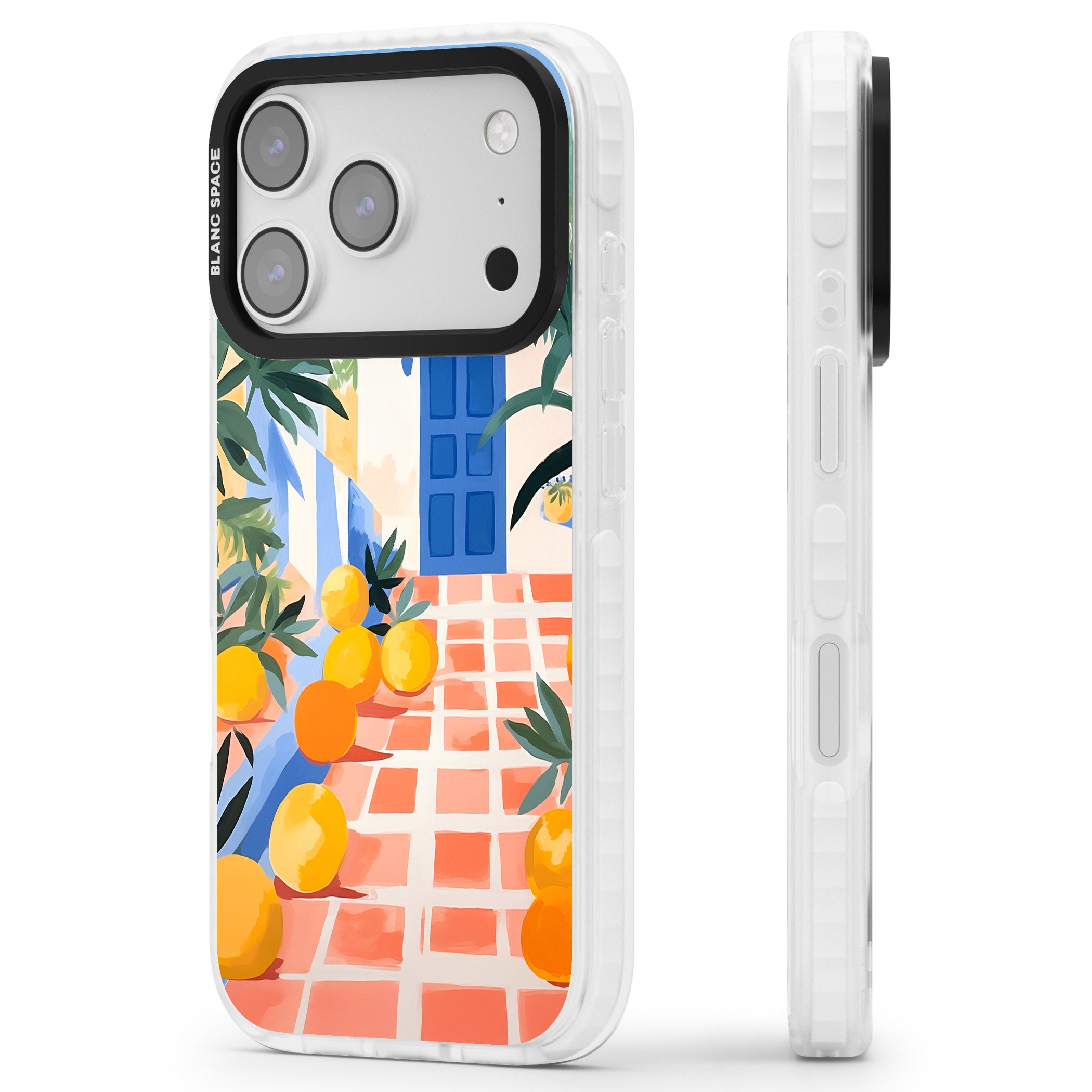 Greek Courtyard iPhone 17 Pro Impact Clear Phone Case Side Profile