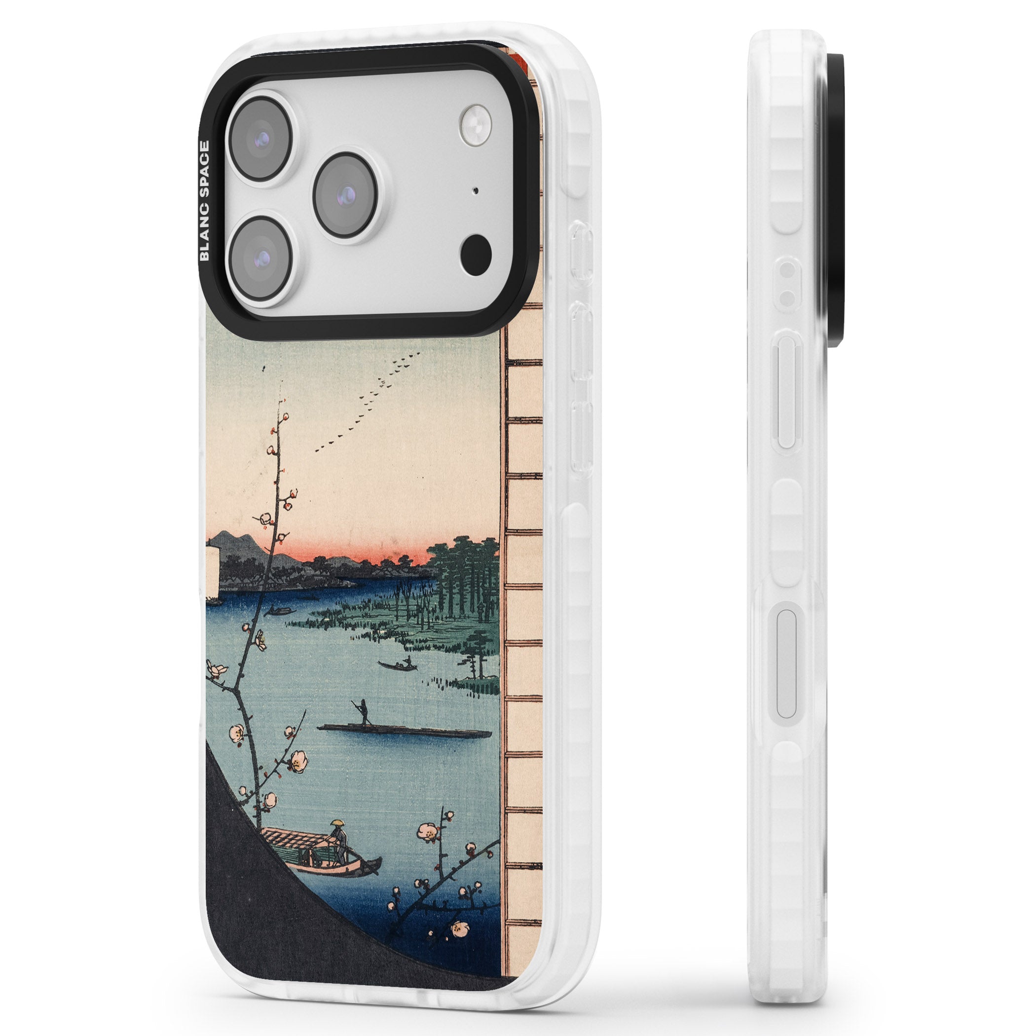 Vintage Japanese Illustrations Lake At Sunset iPhone 17 Pro Impact Clear Phone Case Side Profile