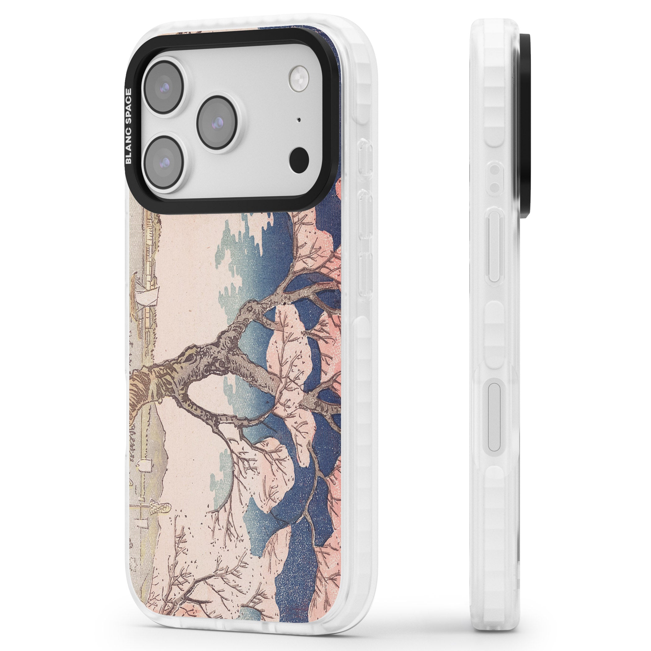 Vintage Japanese Illustrations Cherry Tree iPhone 17 Pro Impact Clear Phone Case Side Profile