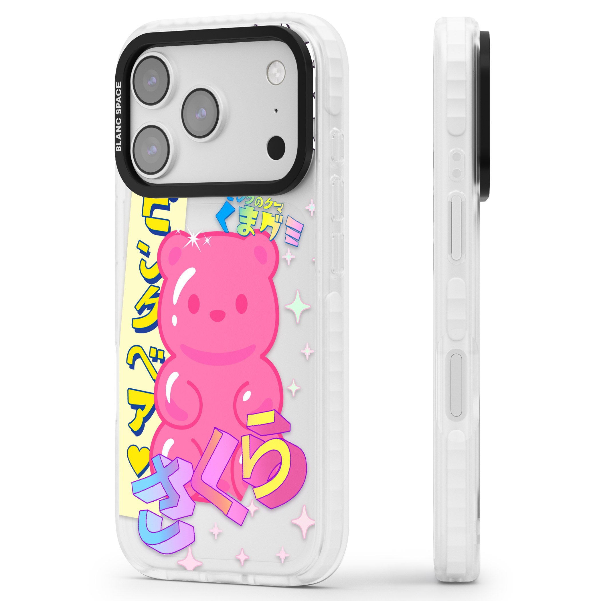 Kawaii Pink Bear Collage iPhone 17 Pro Max Impact Clear Phone Case Side Profile