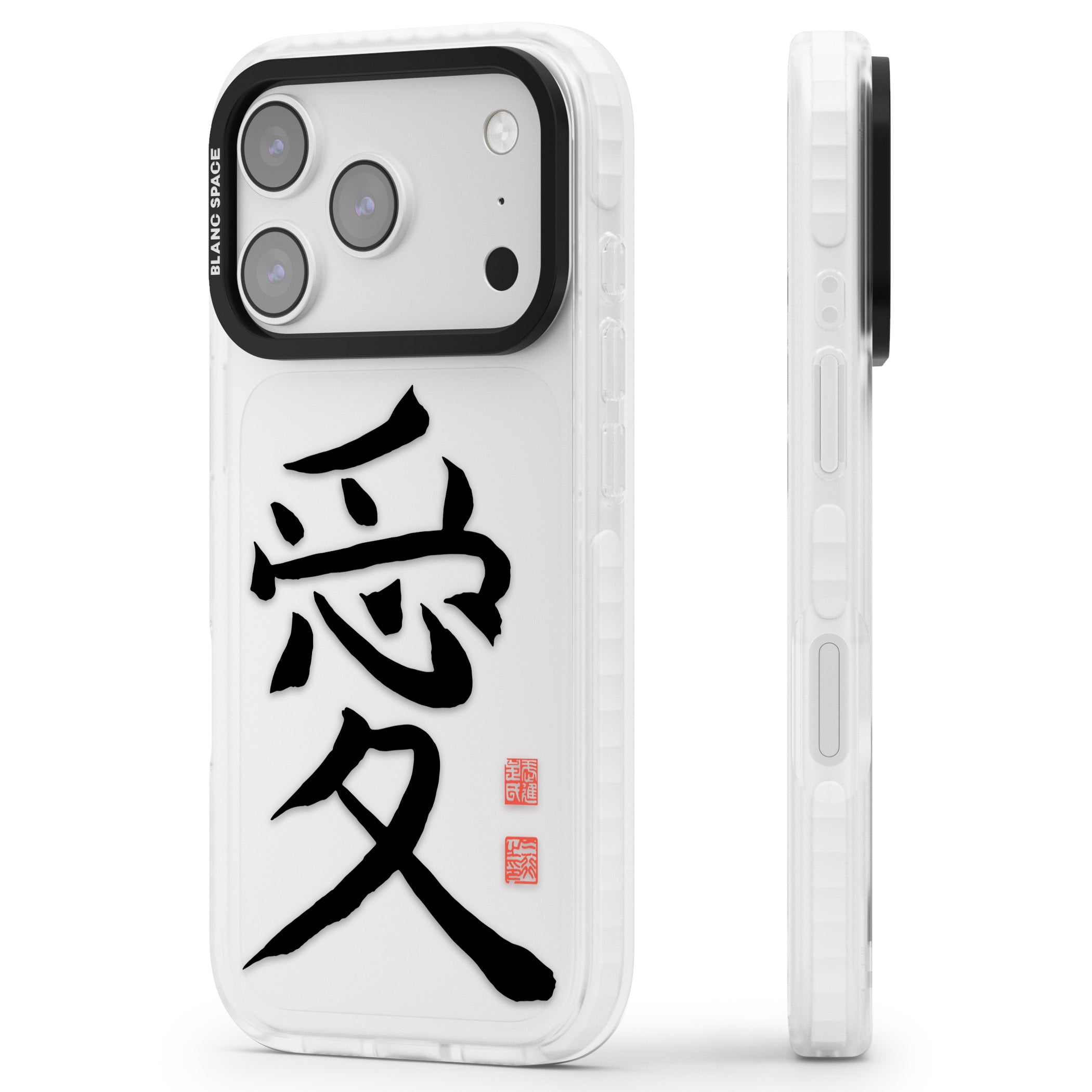 Japanese Kanji Love iPhone 17 Pro Max Impact Clear Phone Case Side Profile