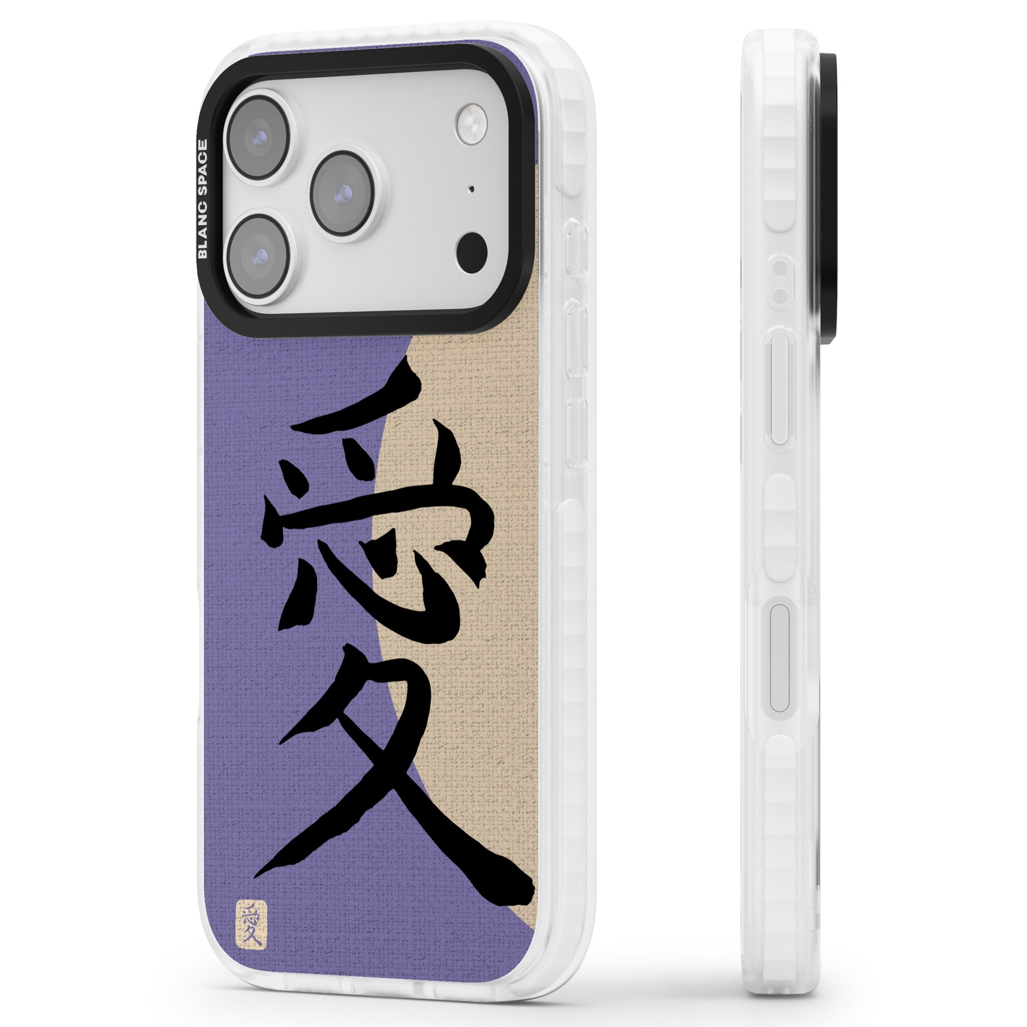 Vintage Japanese Kanji Love iPhone 17 Pro Impact Clear Phone Case Side Profile