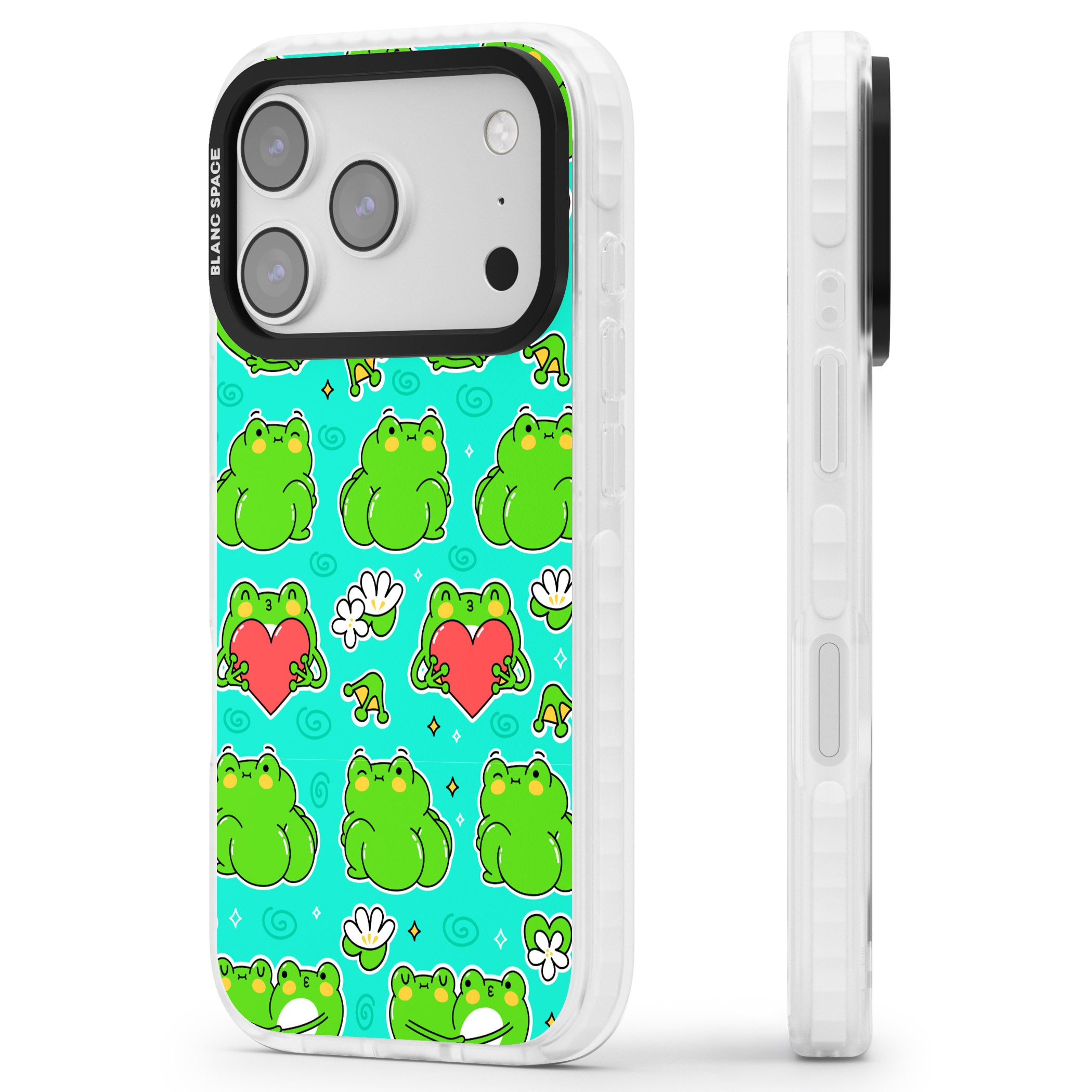 Frog Booty Kawaii Pattern iPhone 17 Pro Impact Clear Phone Case Side Profile