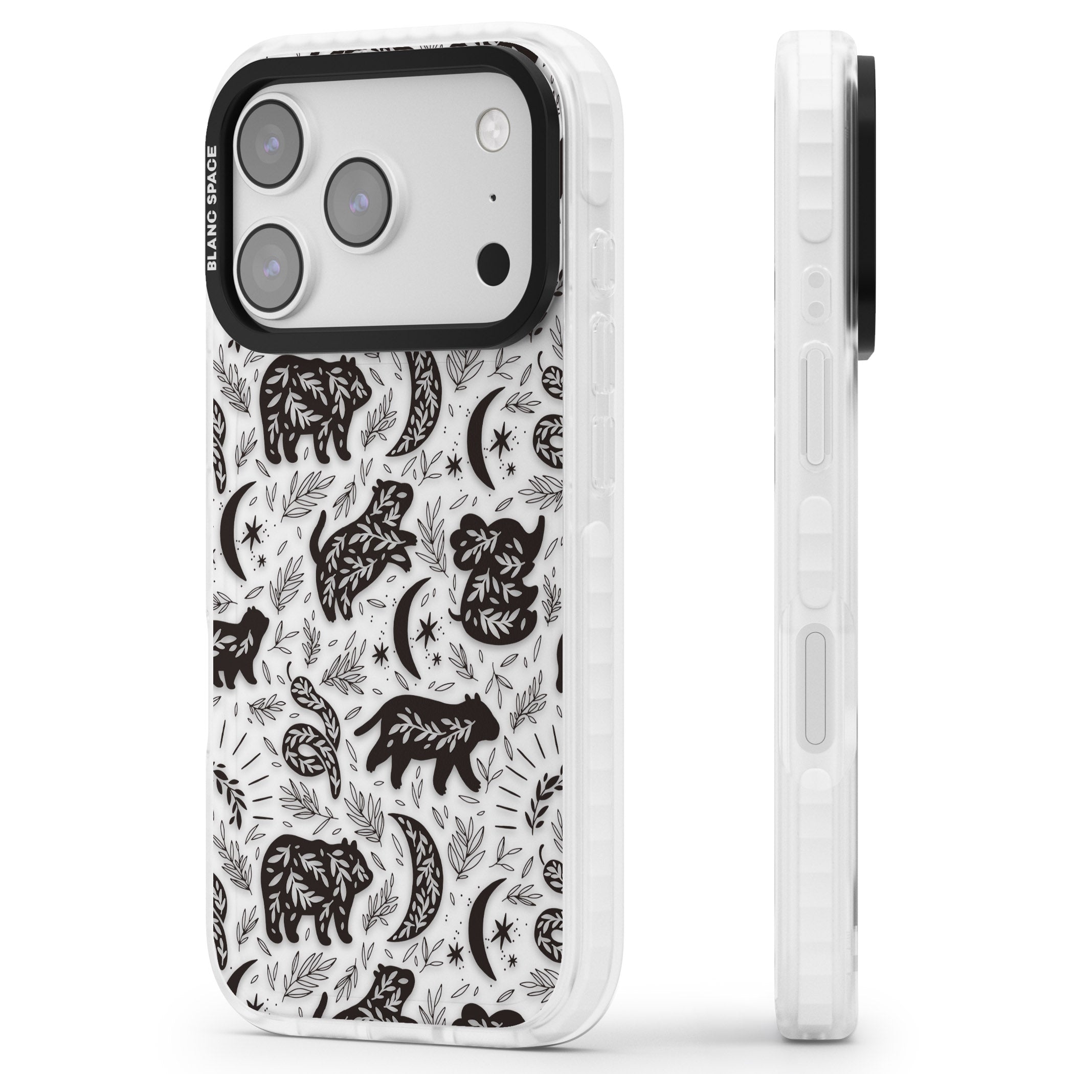 Midnight Forest Animals iPhone 17 Pro Impact Clear Phone Case Side Profile