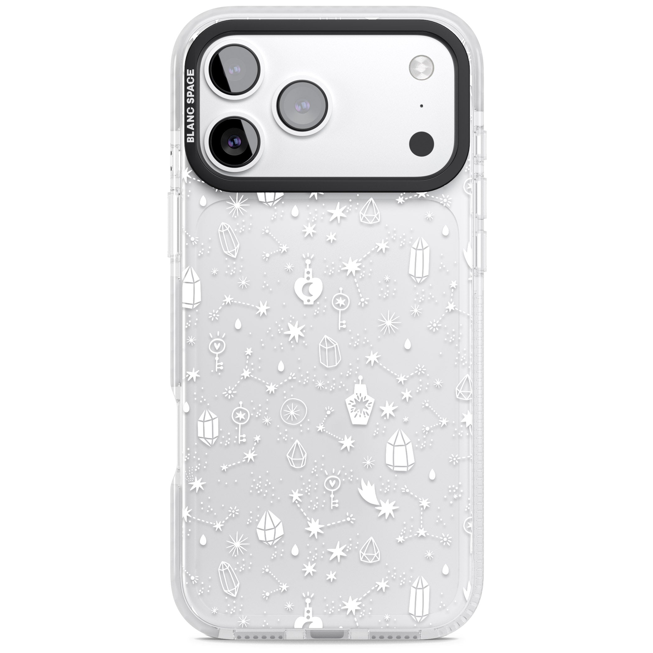White Cosmic Crystal iPhone 17 Pro Impact Clear Phone Case