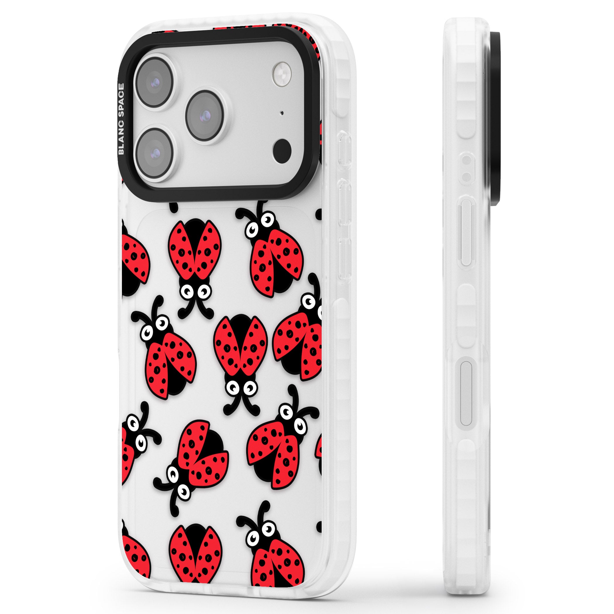 Ladybug Pattern iPhone 17 Pro Impact Clear Phone Case Side Profile