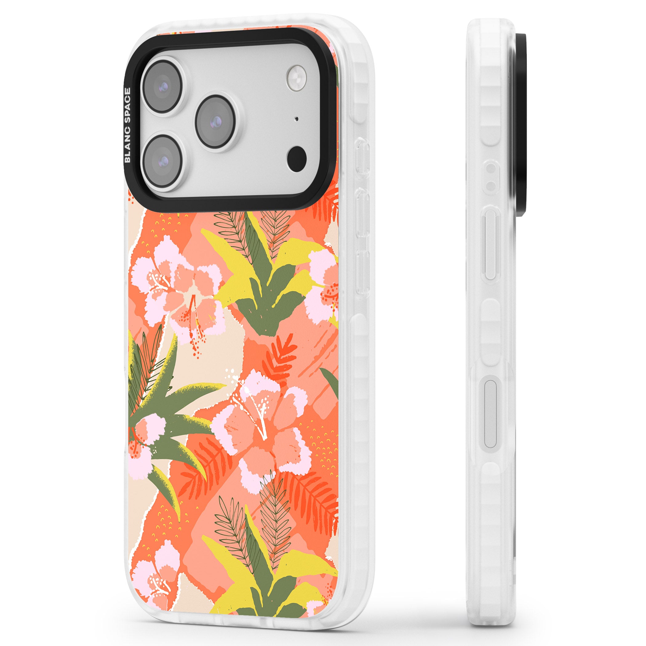 Hawaiian Flowers Abstract Pattern iPhone 17 Pro Impact Pro Clear Phone Case Side Profile