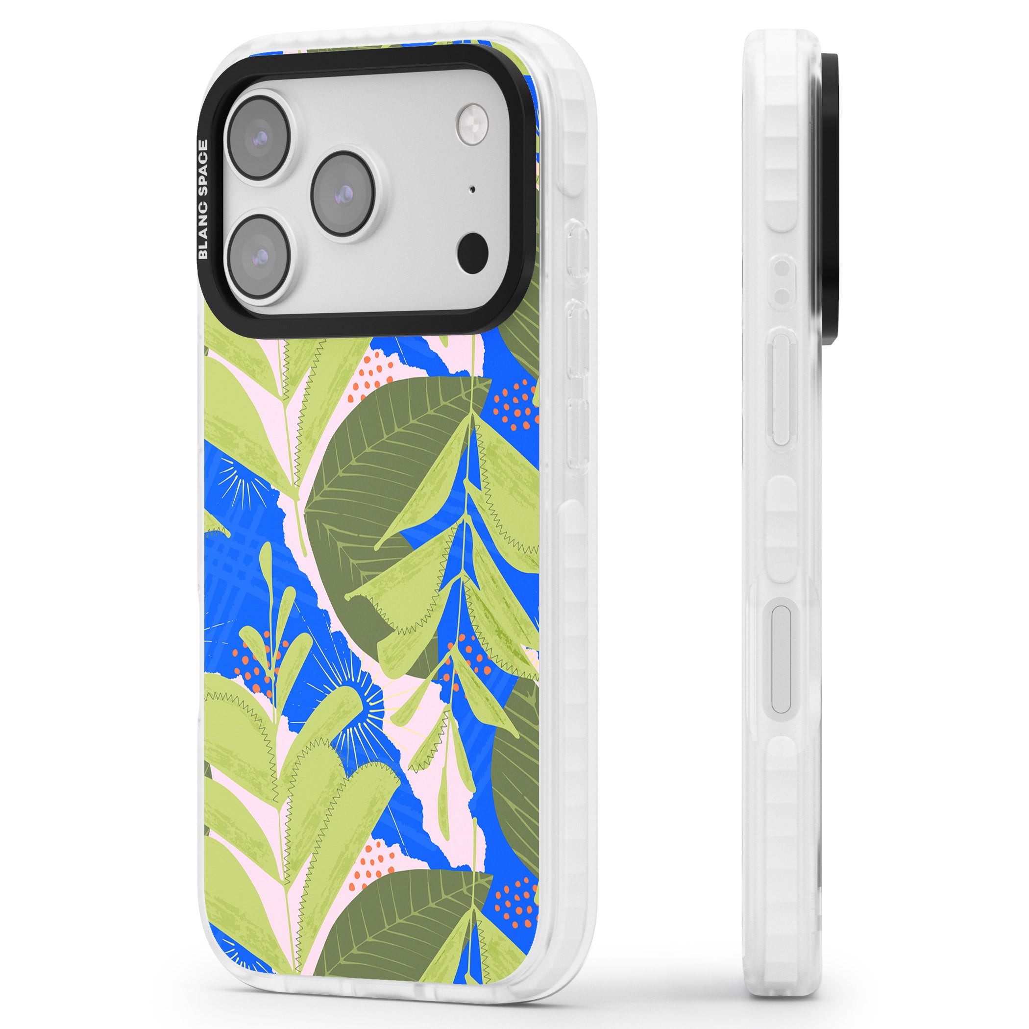 Fern Leaves Abstract Pattern iPhone 17 Pro Max Impact Pro Clear Phone Case Side Profile