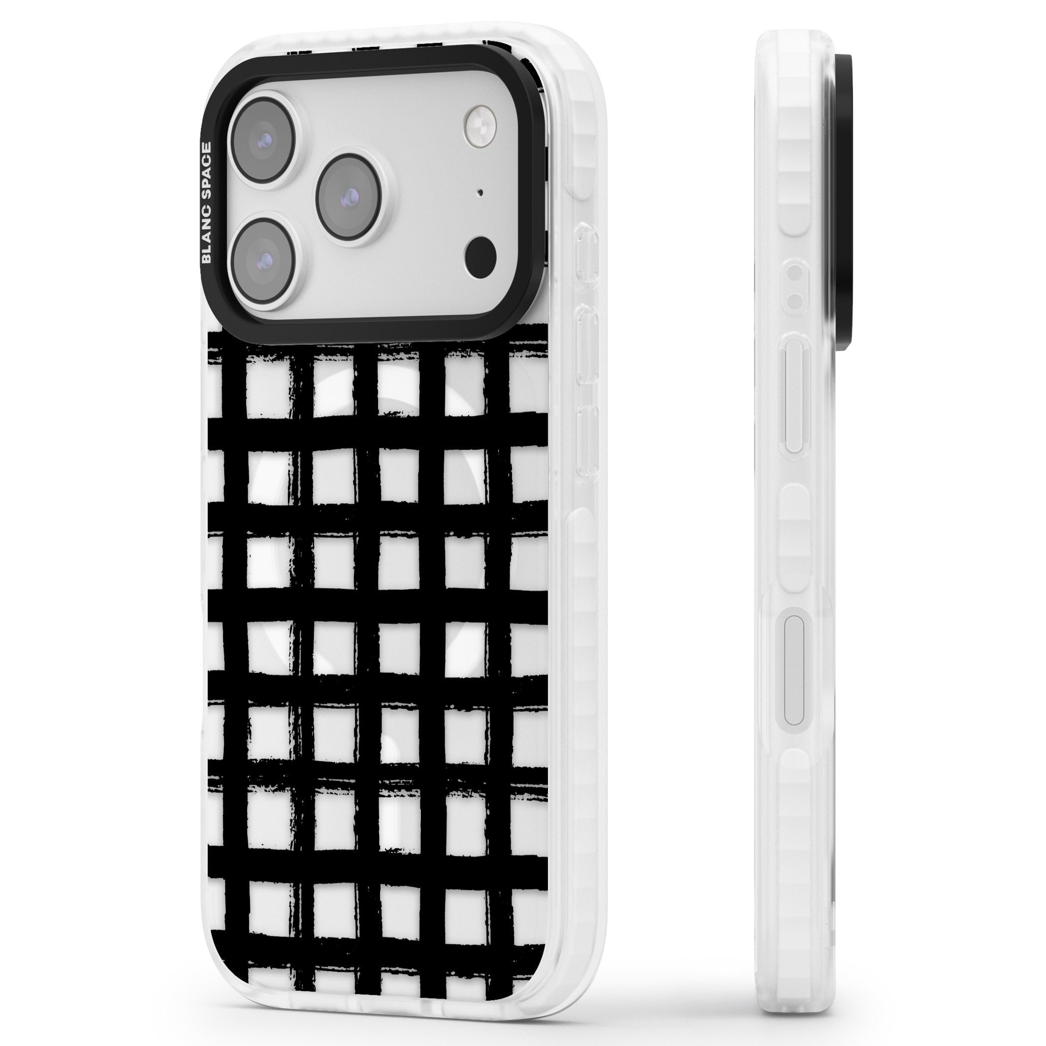 Messy Black Grid Clear iPhone 17 Pro Max Impact Pro Clear Phone Case Side Profile