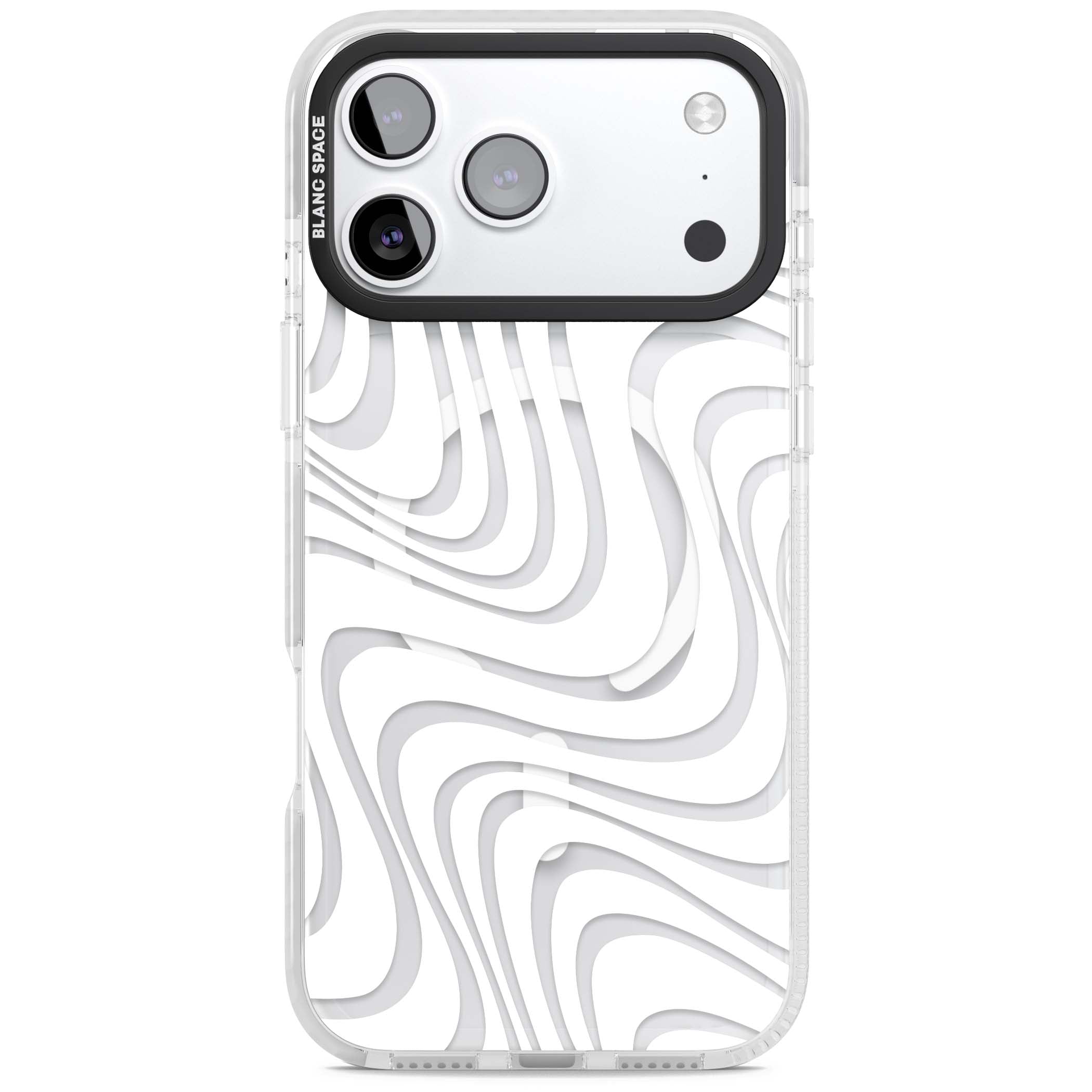 White Abstract Waves abstract iPhone case featuring flowing grey wave pattern on clear background | Impact Magsafe case for iPhone 17 Pro, iPhone 17 Pro Max