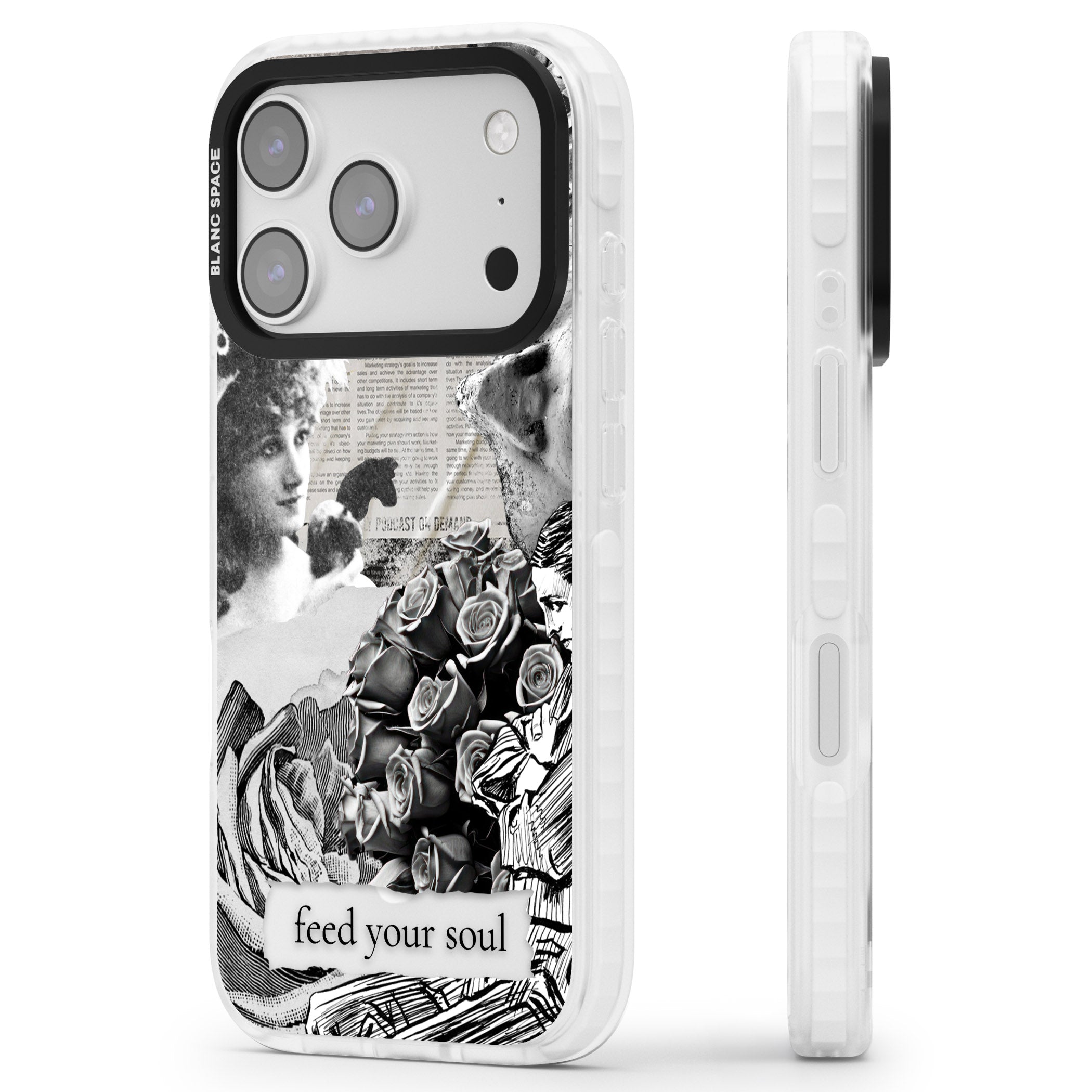 Feed Your Soul iPhone 17 Pro Impact Pro Clear Phone Case Side Profile