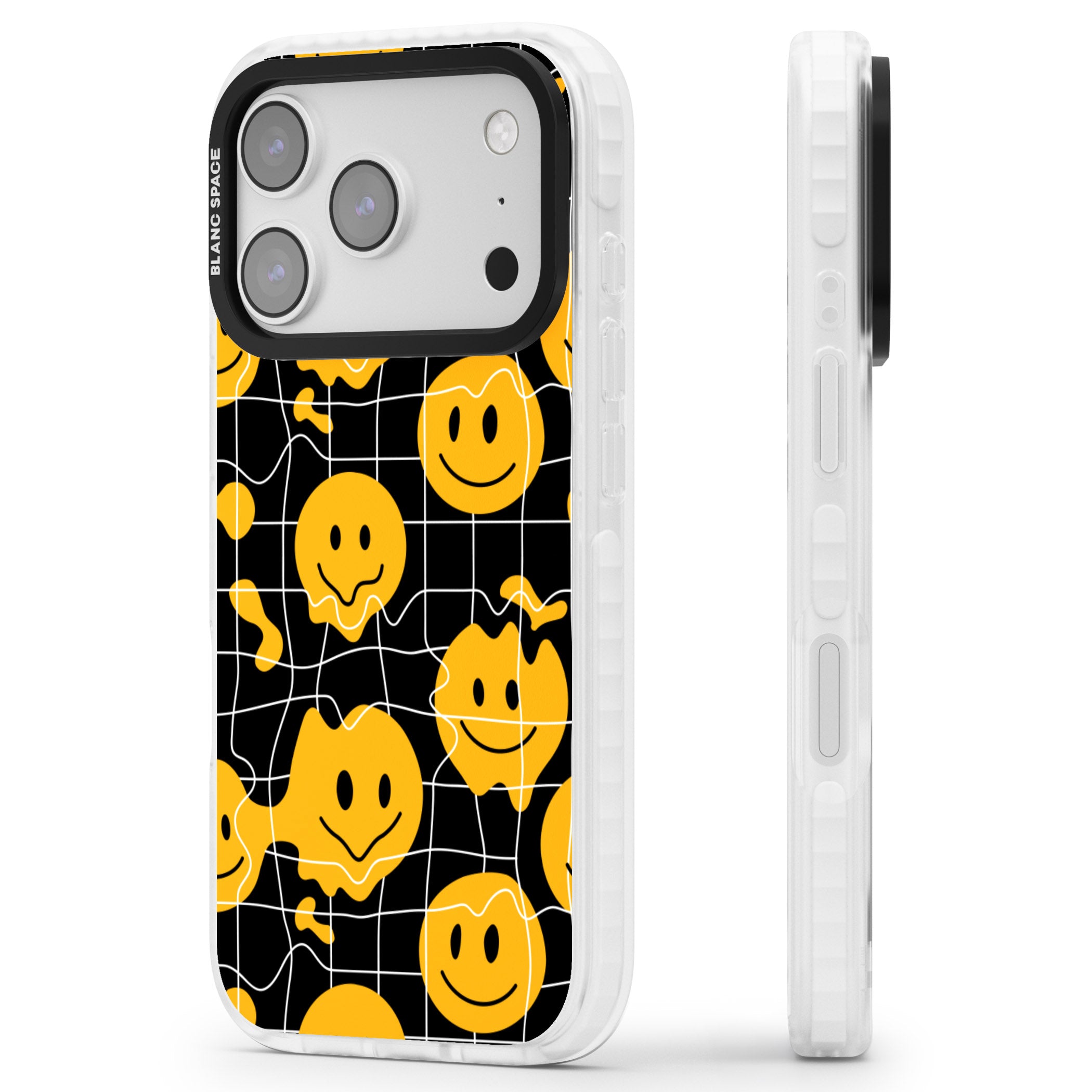 Acid Face Grid Pattern iPhone 17 Pro Impact Pro Clear Phone Case Side Profile