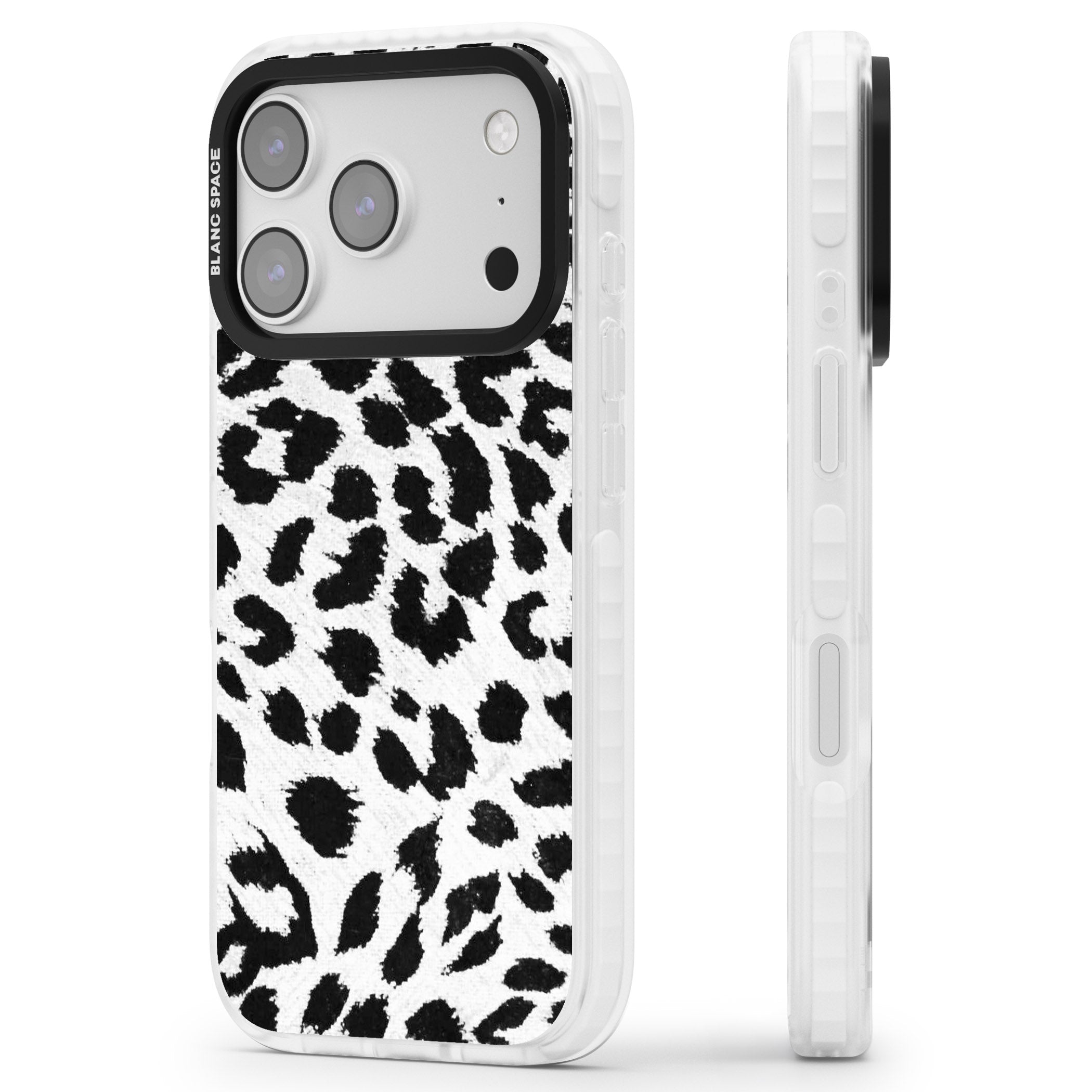 Rar Leopard Print White iPhone 17 Pro Impact Pro Clear Phone Case Side Profile