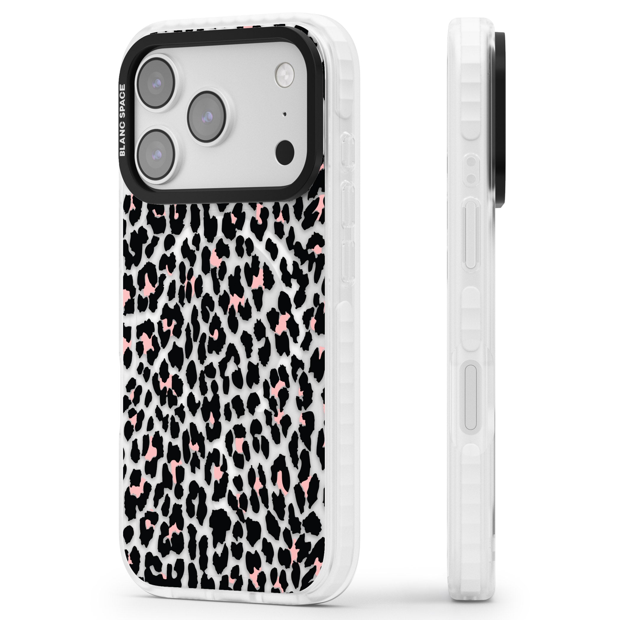 Pink Leopard Print iPhone 17 Pro Impact Pro Clear Phone Case Side Profile