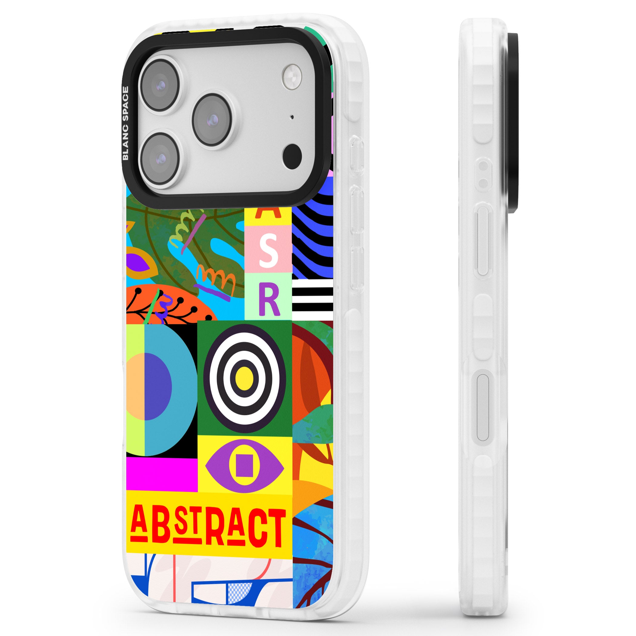 Abstract Pattern Patchwork iPhone 17 Pro Impact Pro Clear Phone Case Side Profile