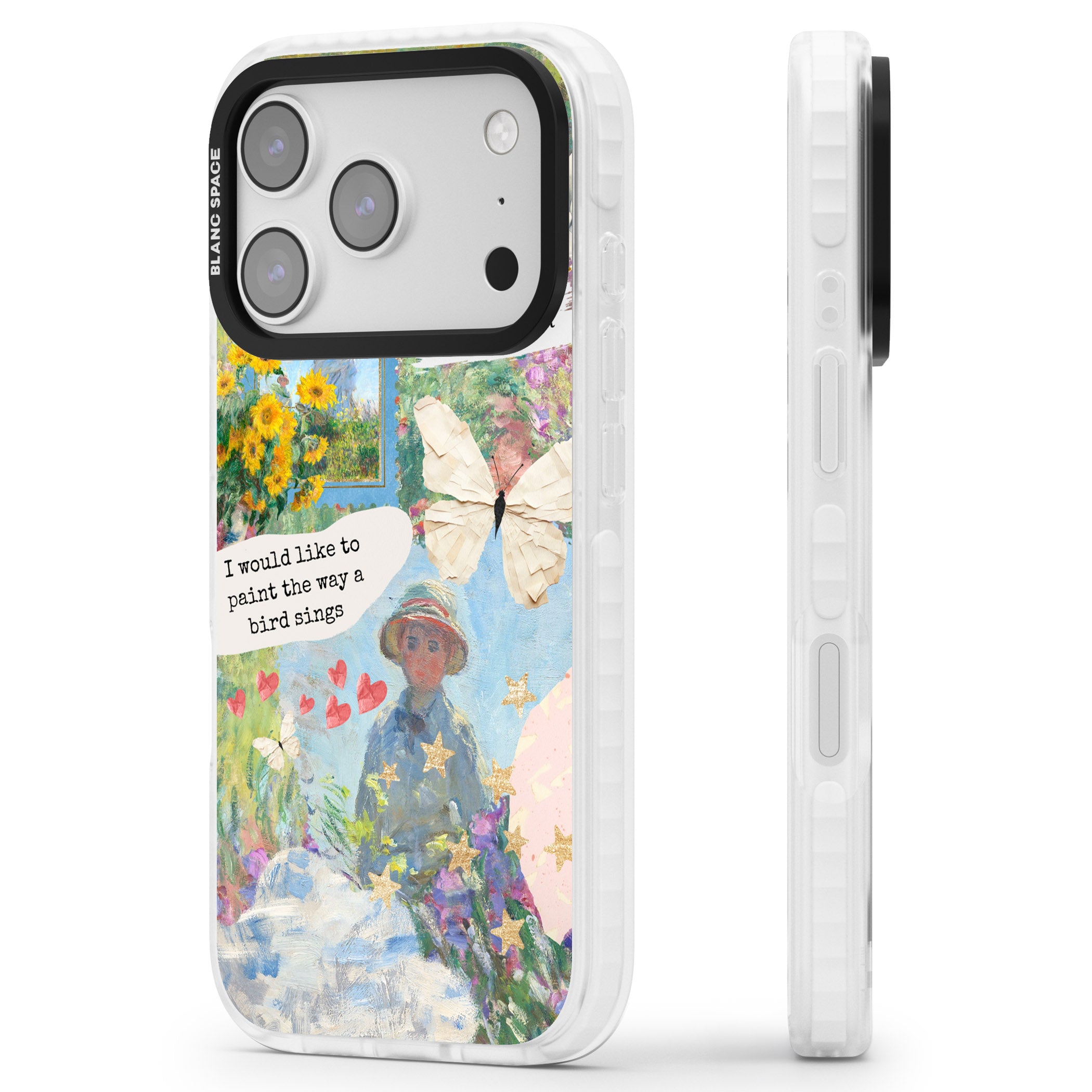 Monet 'Way A Bird Sings' Collage iPhone 17 Pro Max Impact Pro Clear Phone Case Side Profile