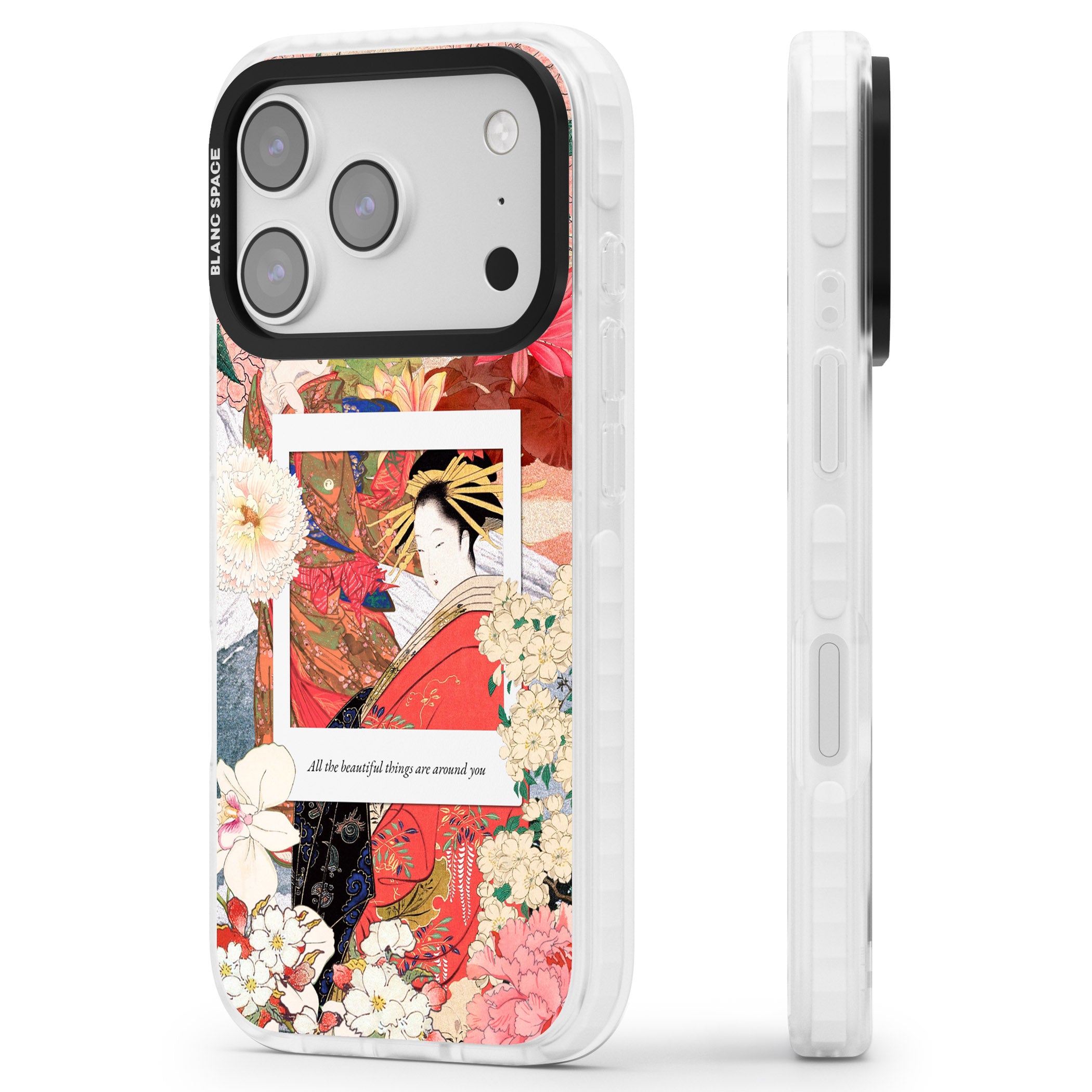 Woodblock Geisha iPhone 17 Pro Impact Pro Clear Phone Case Side Profile