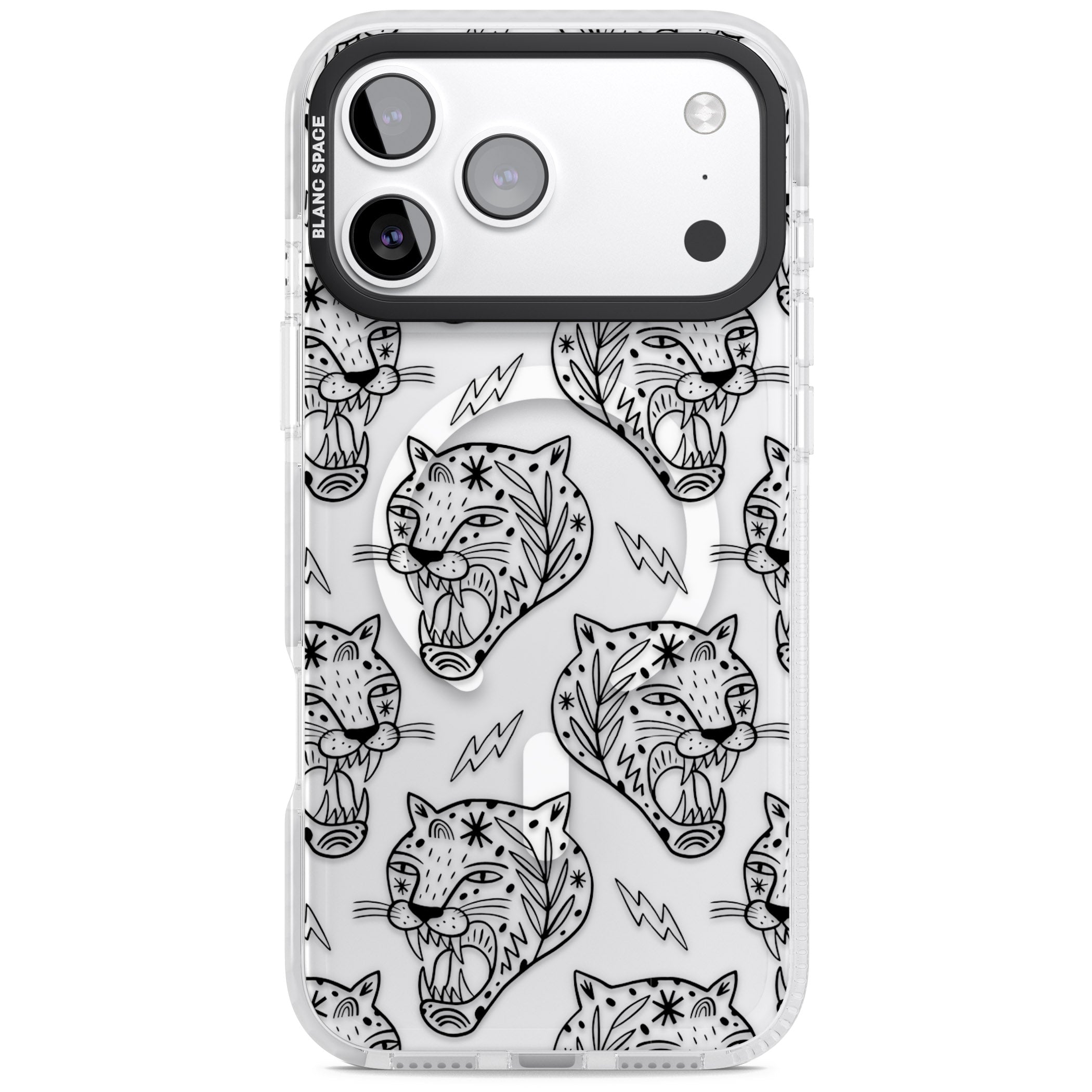 Black Tiger Roar Pattern iPhone 17 Pro Impact Pro Clear Phone Case