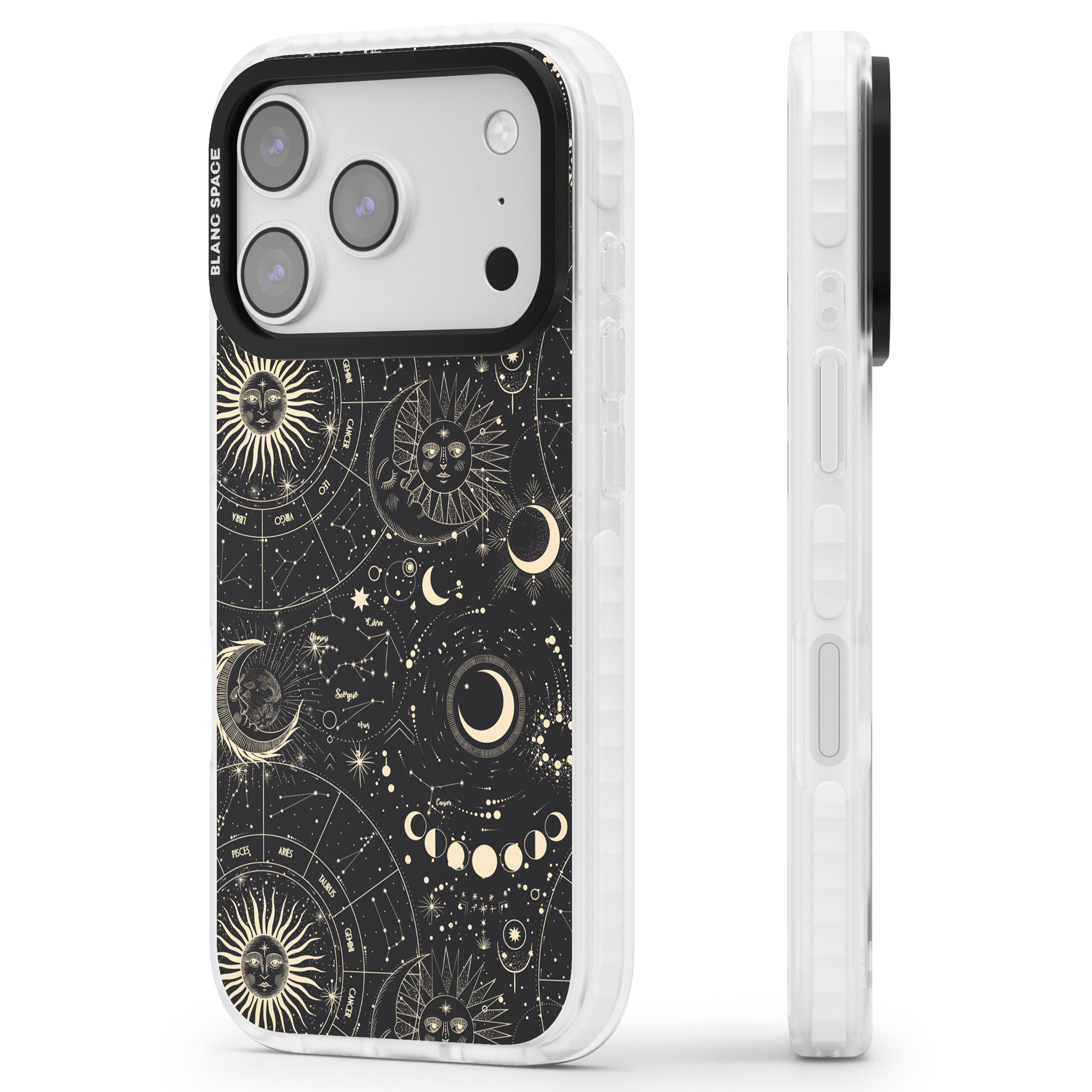 Celestial Suns, Moons & Zodiacs iPhone 17 Pro Max Impact Pro Clear Phone Case Side Profile