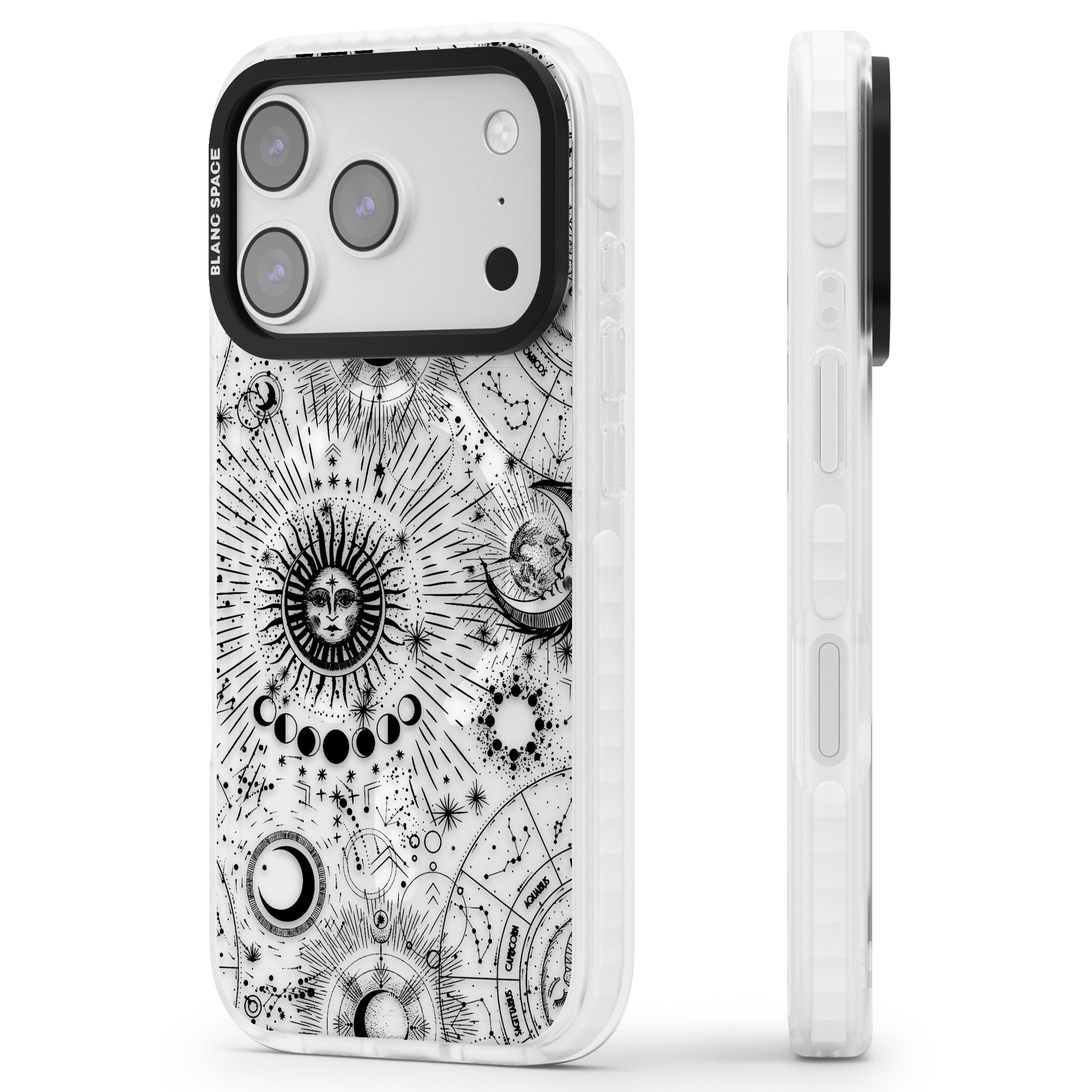 Suns & Zodiac Solar Chart iPhone 17 Pro Max Impact Pro Clear Phone Case Side Profile