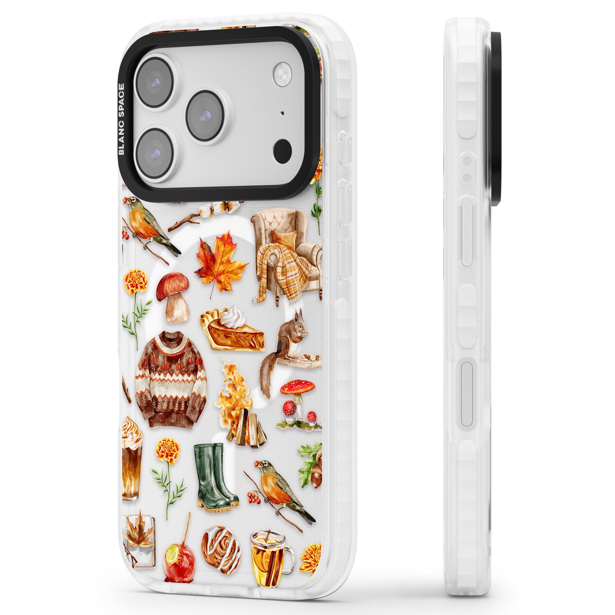 Cozy Autumn Aesthetic iPhone 17 Pro Impact Pro Clear Phone Case Side Profile