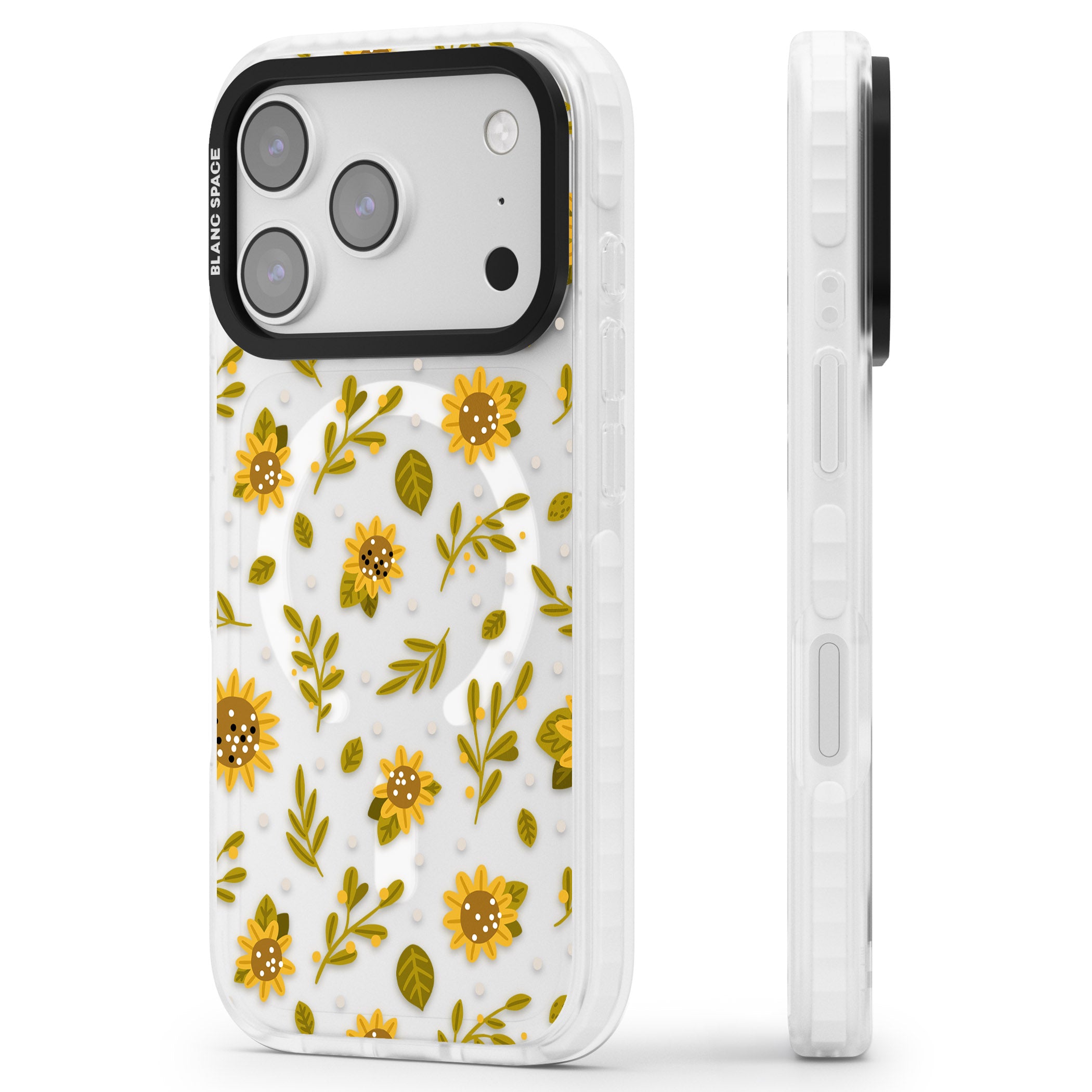Bees & Sunflowers iPhone 17 Pro Max Impact Pro Clear Phone Case Side Profile