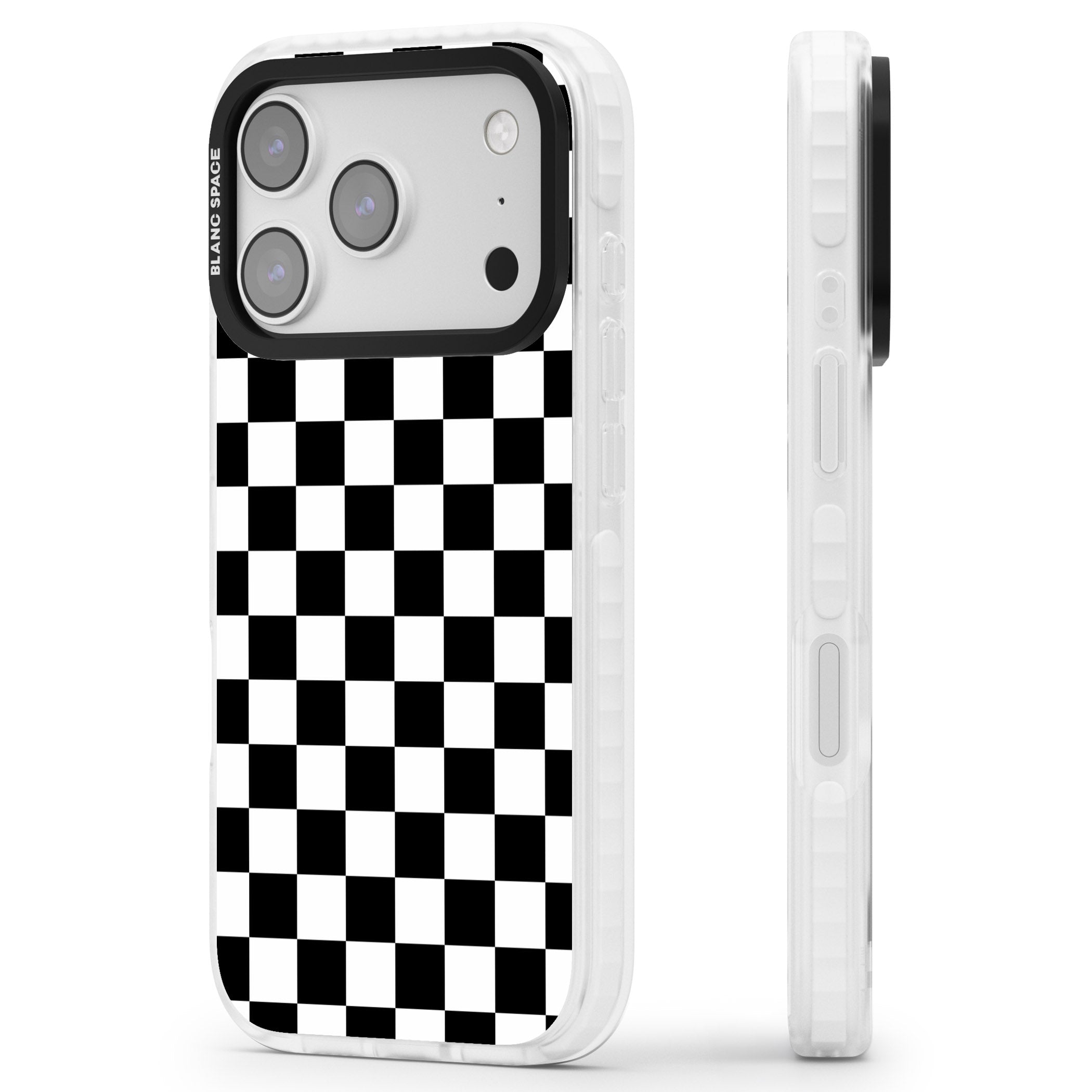Black Checkered iPhone 17 Pro Impact Pro Clear Phone Case Side Profile