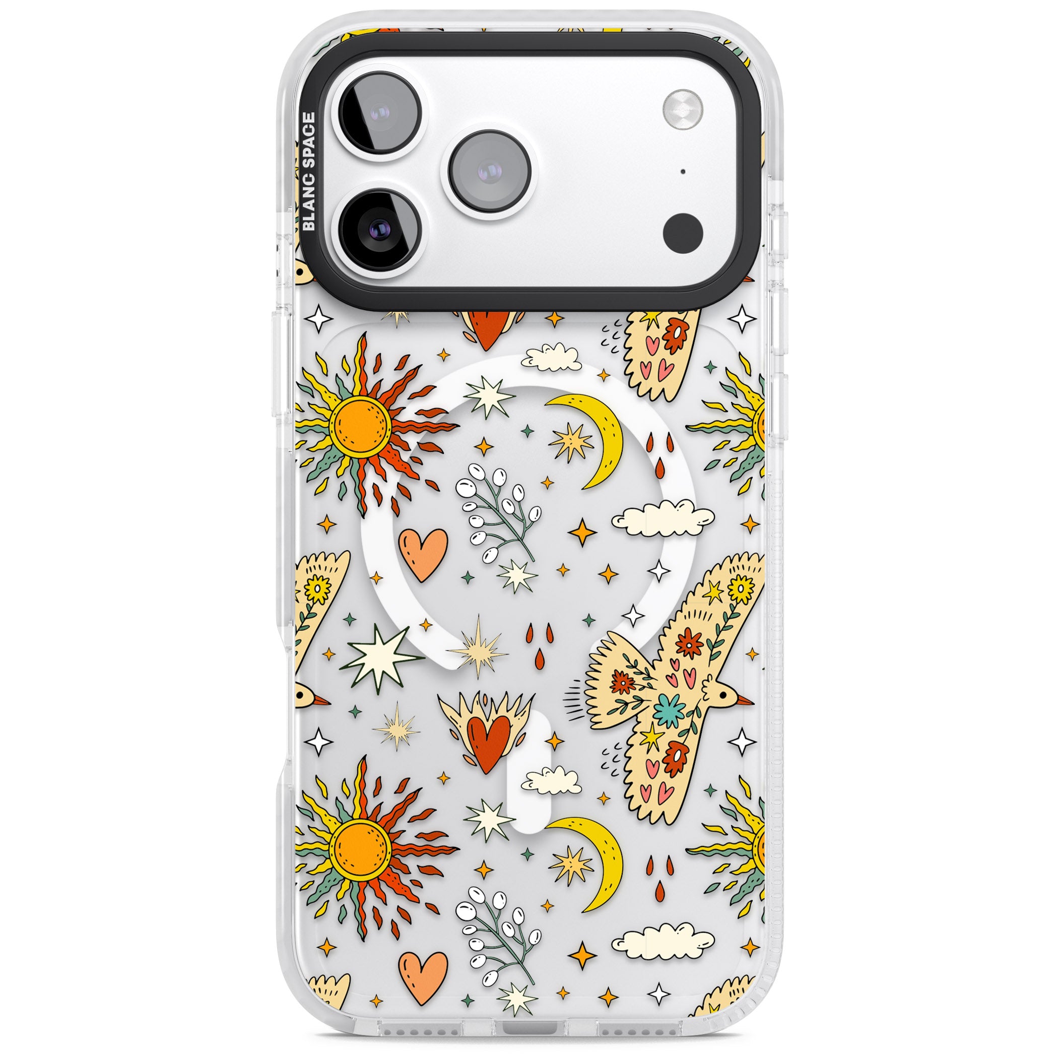 Boho Celestial Floral Bird Sun iPhone 17 Pro Max Impact Pro Clear Phone Case