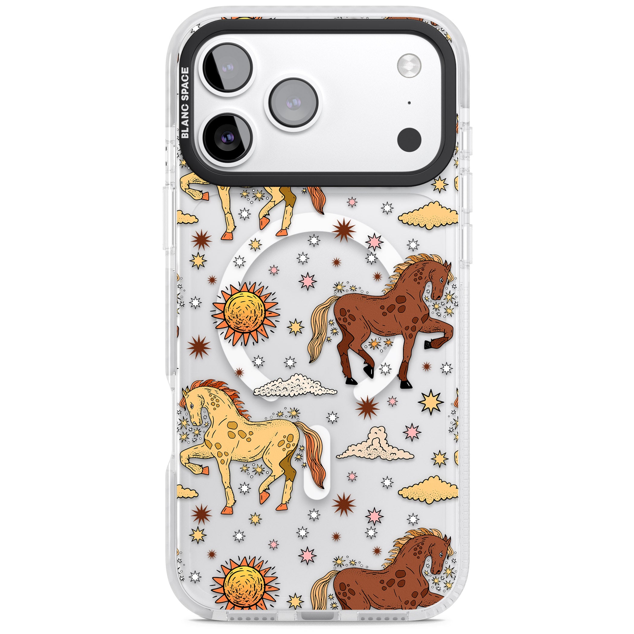 Boho Celestial Wild Horses iPhone 17 Pro Impact Pro Clear Phone Case