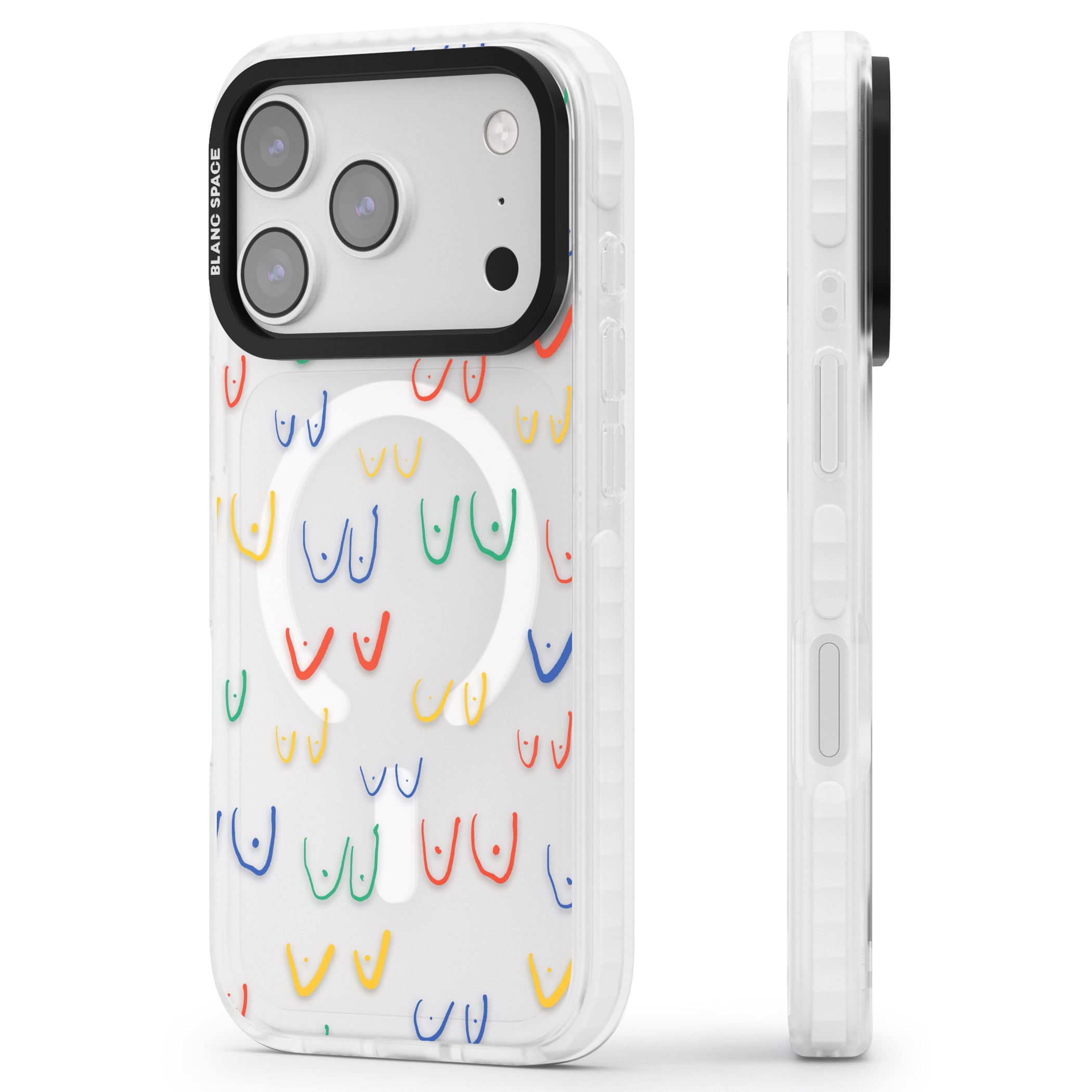 Boob Pattern (Mixed Colours) iPhone 17 Pro Max Impact Pro Clear Phone Case Side Profile