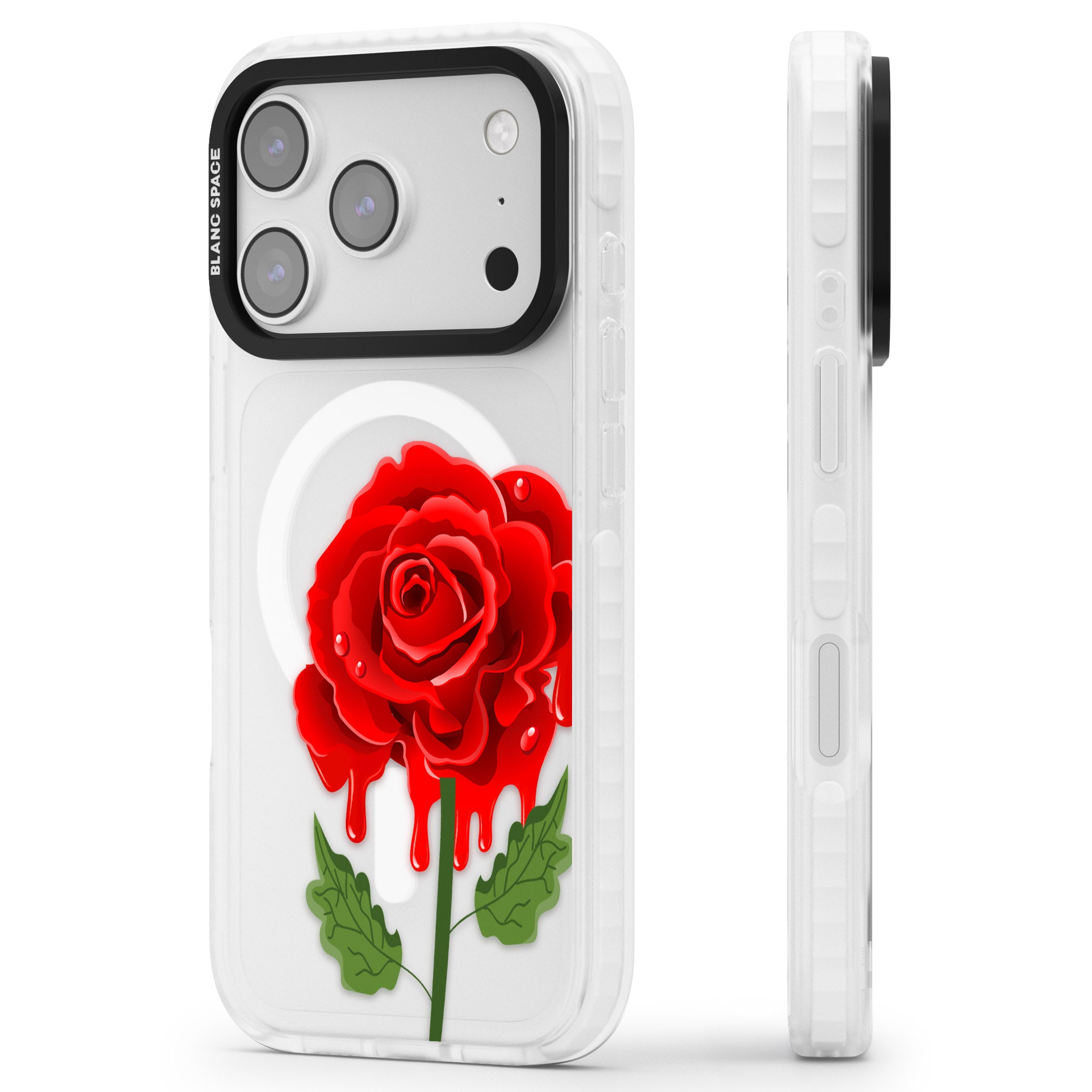 Melting Rose iPhone 17 Pro Max Impact Pro Clear Phone Case Side Profile