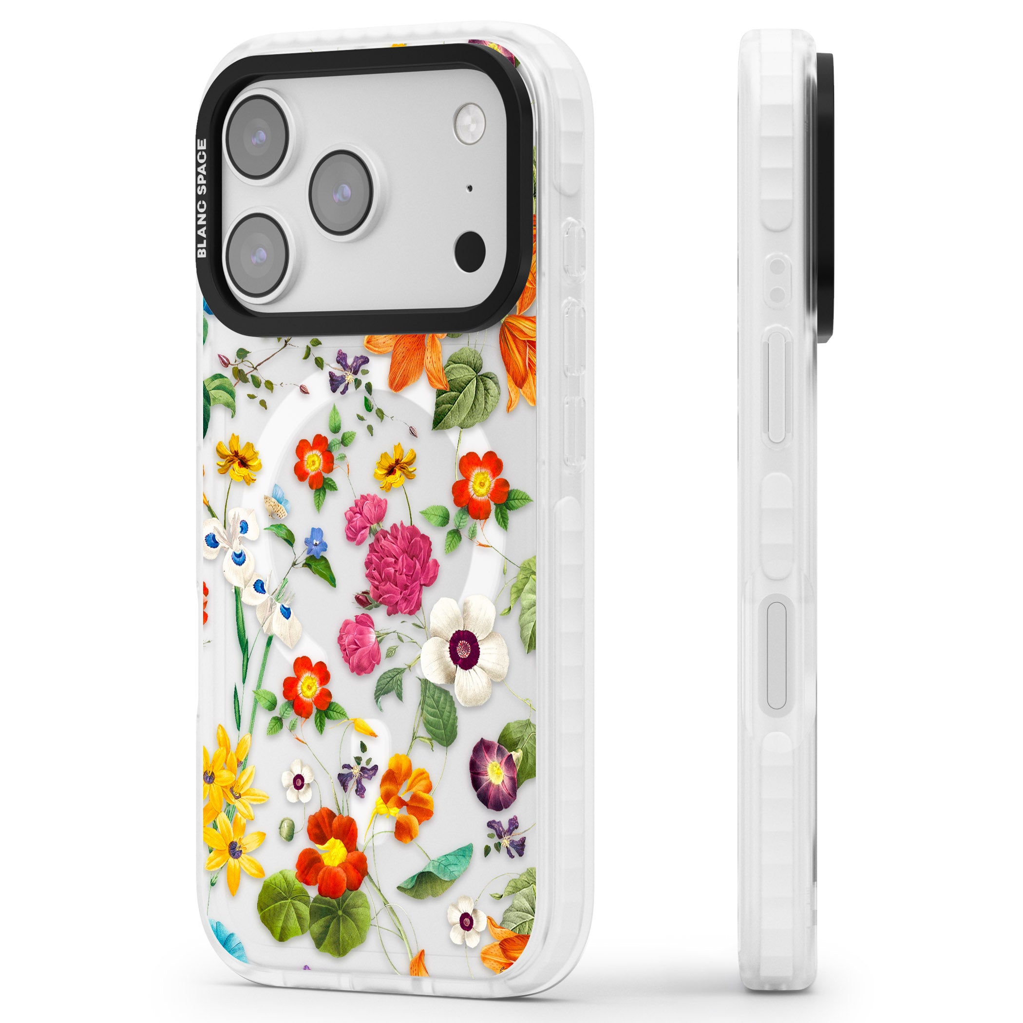 Whimsical Wildflowers iPhone 17 Pro Impact Pro Clear Phone Case Side Profile